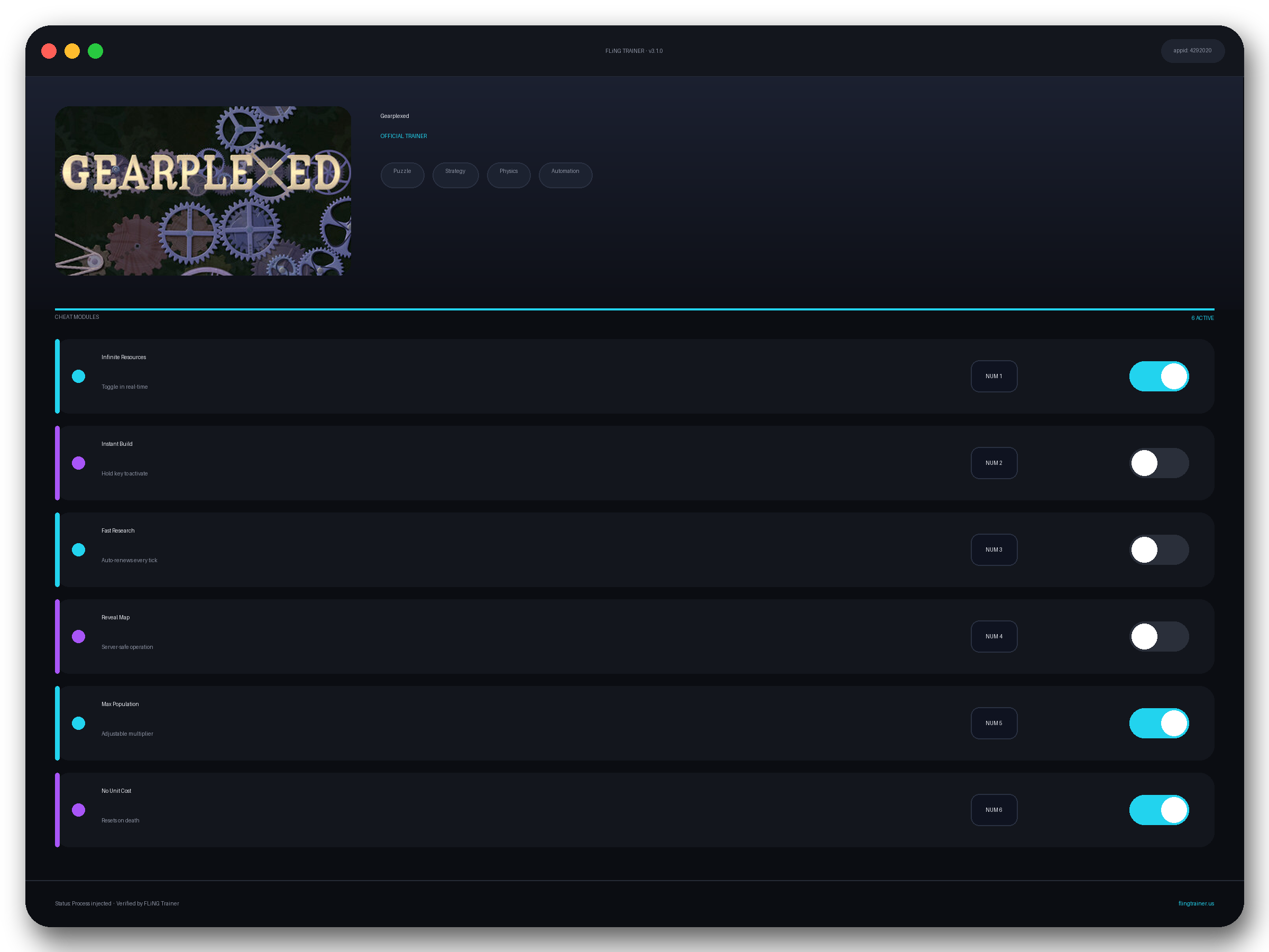 Gearplexed Trainer interface