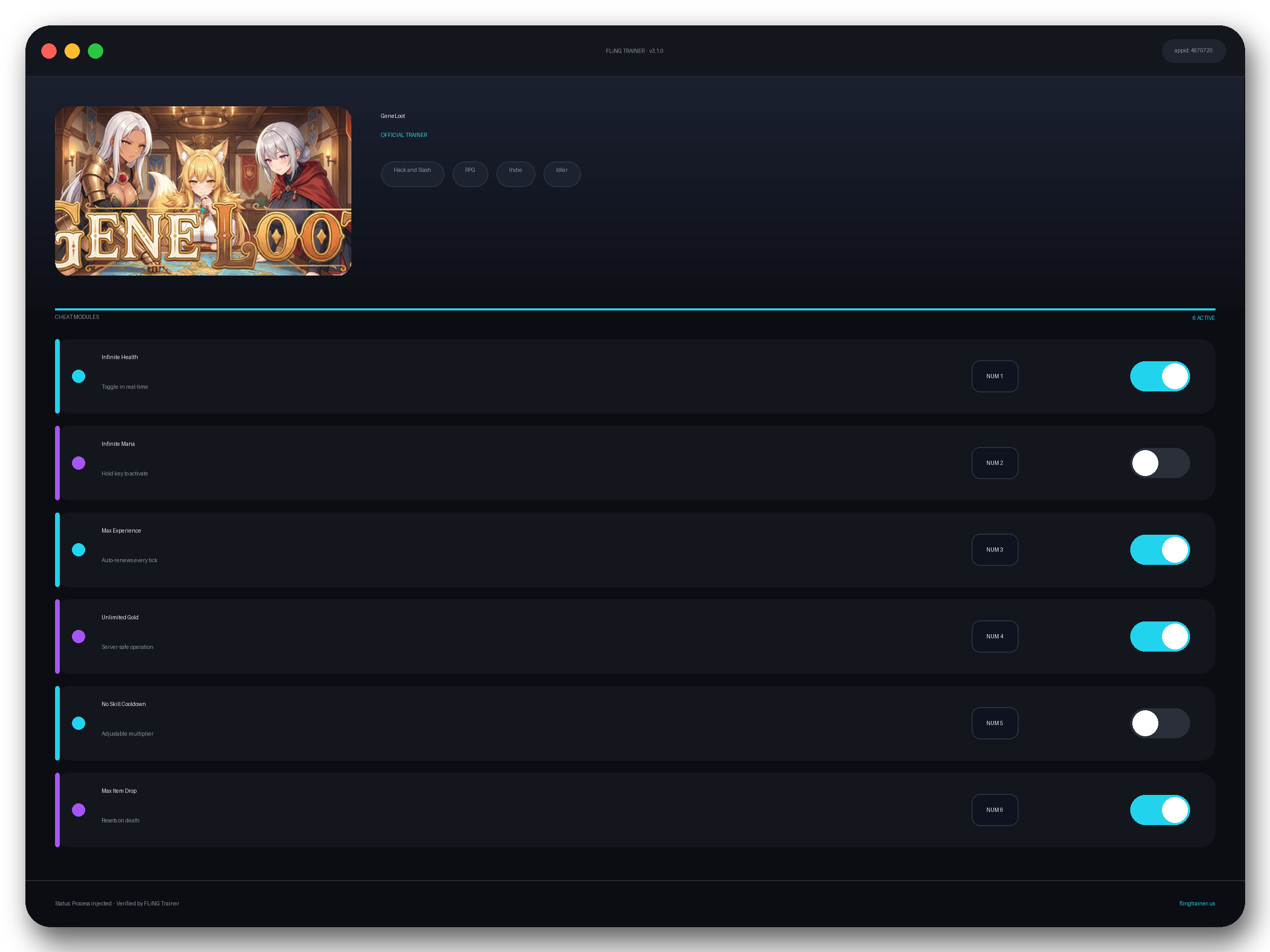 GeneLoot Trainer interface