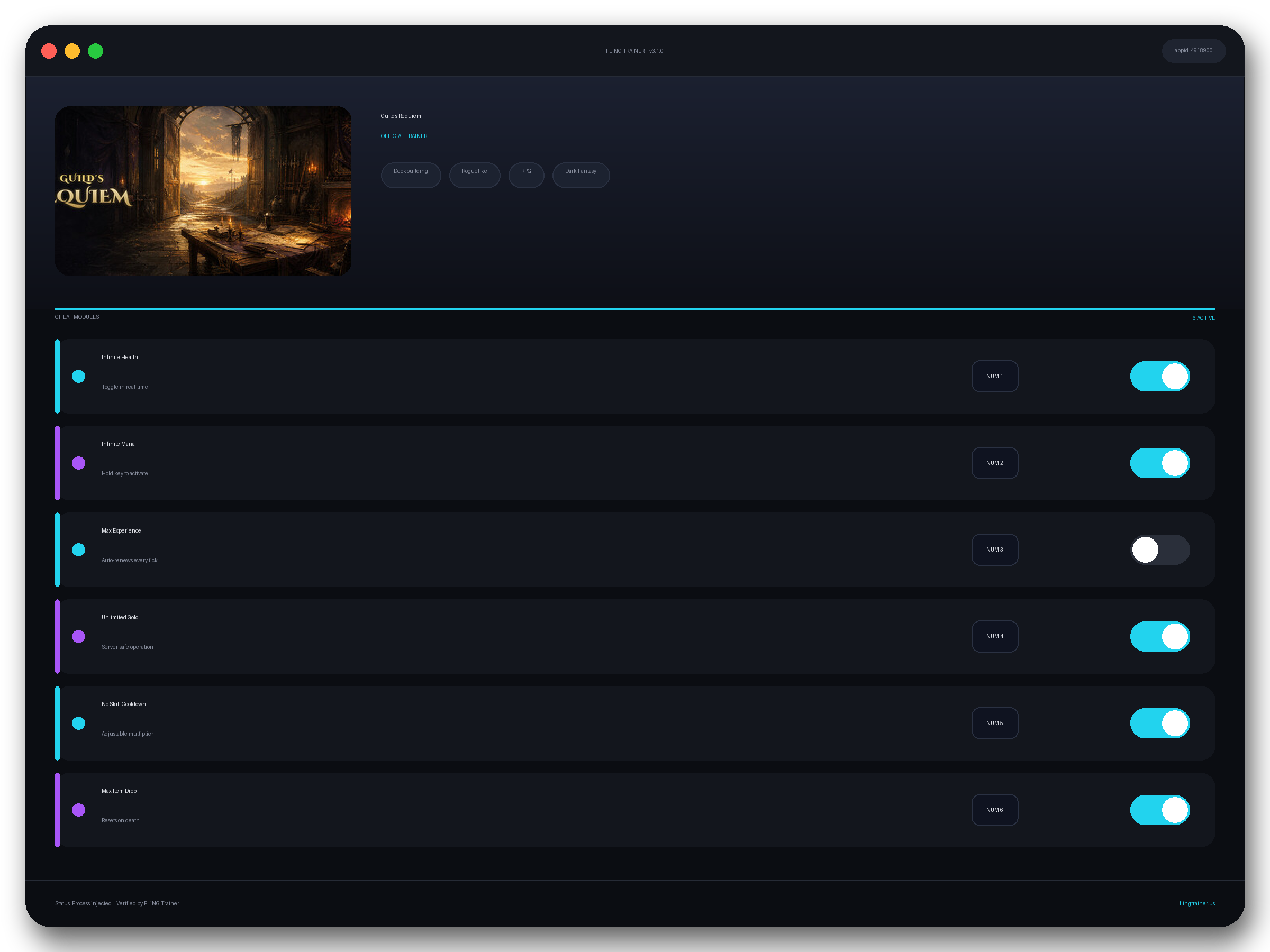 Guild's Requiem Trainer interface