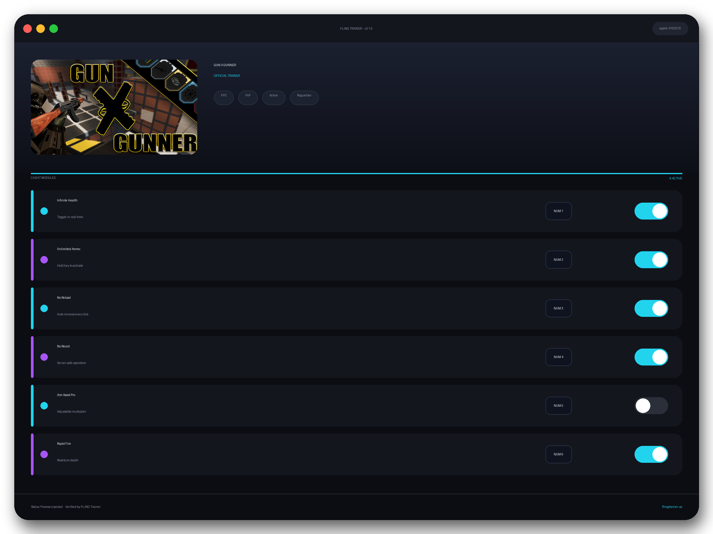 GUN X GUNNER Trainer interface