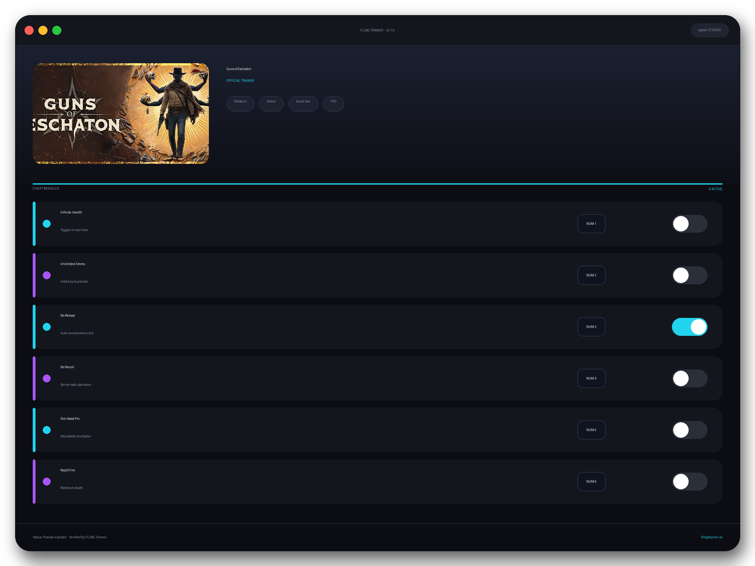 Guns of Eschaton Trainer interface