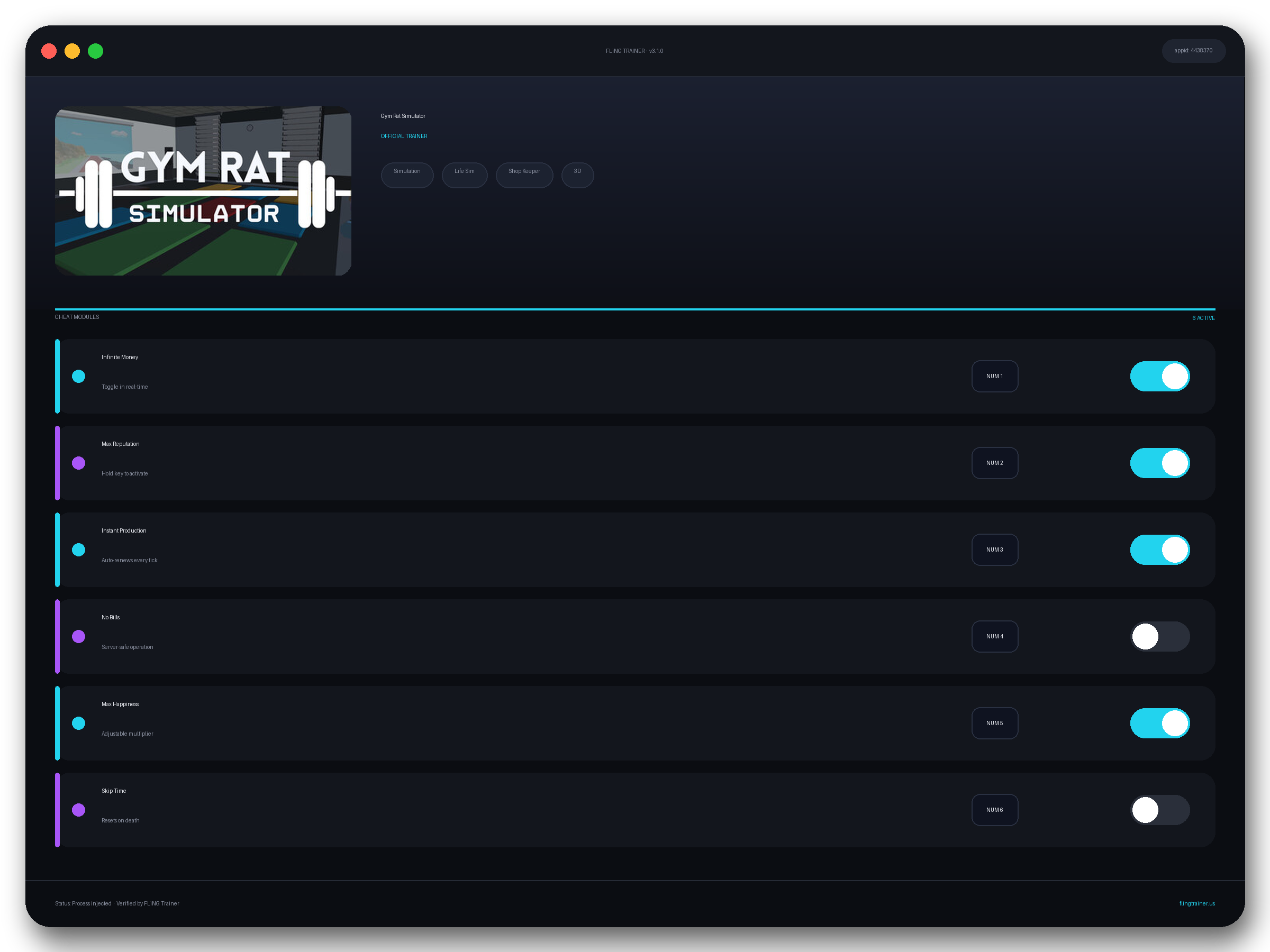 Gym Rat Simulator Trainer interface