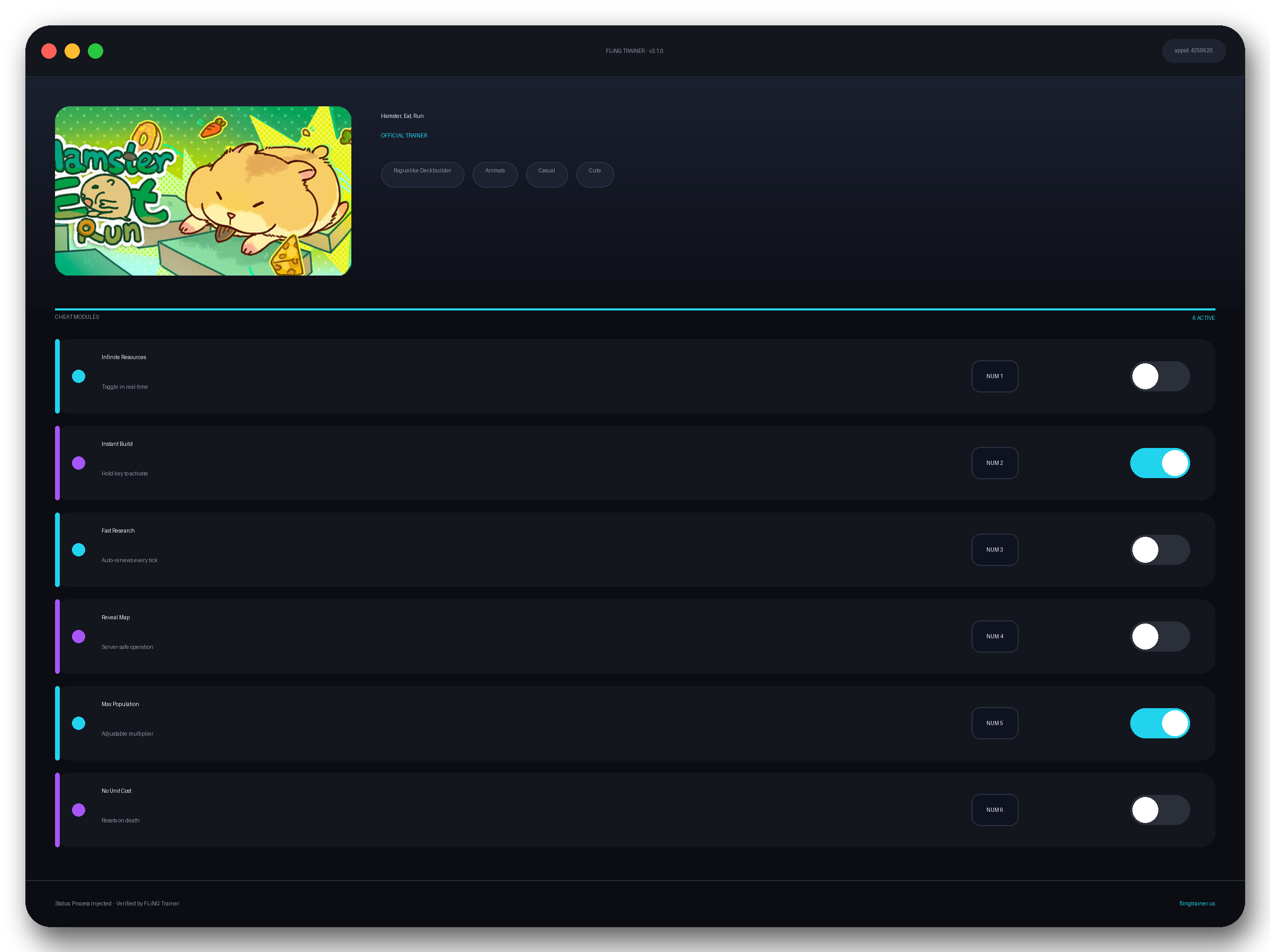 Hamster, Eat, Run Trainer interface