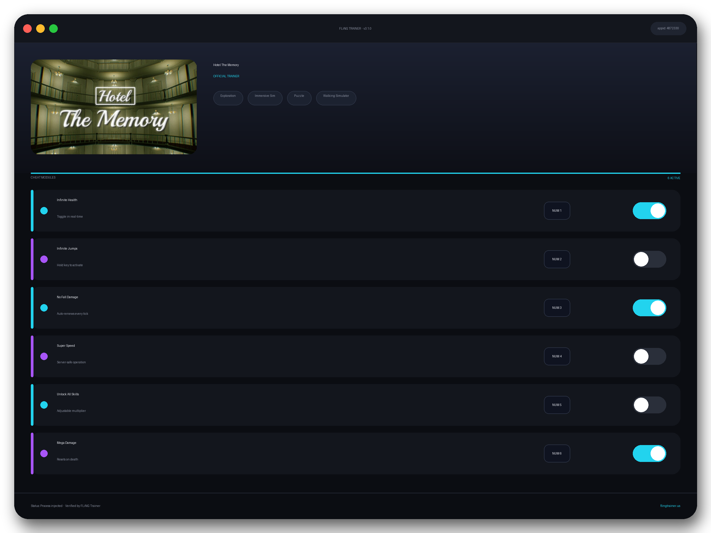 Hotel The Memory Trainer interface