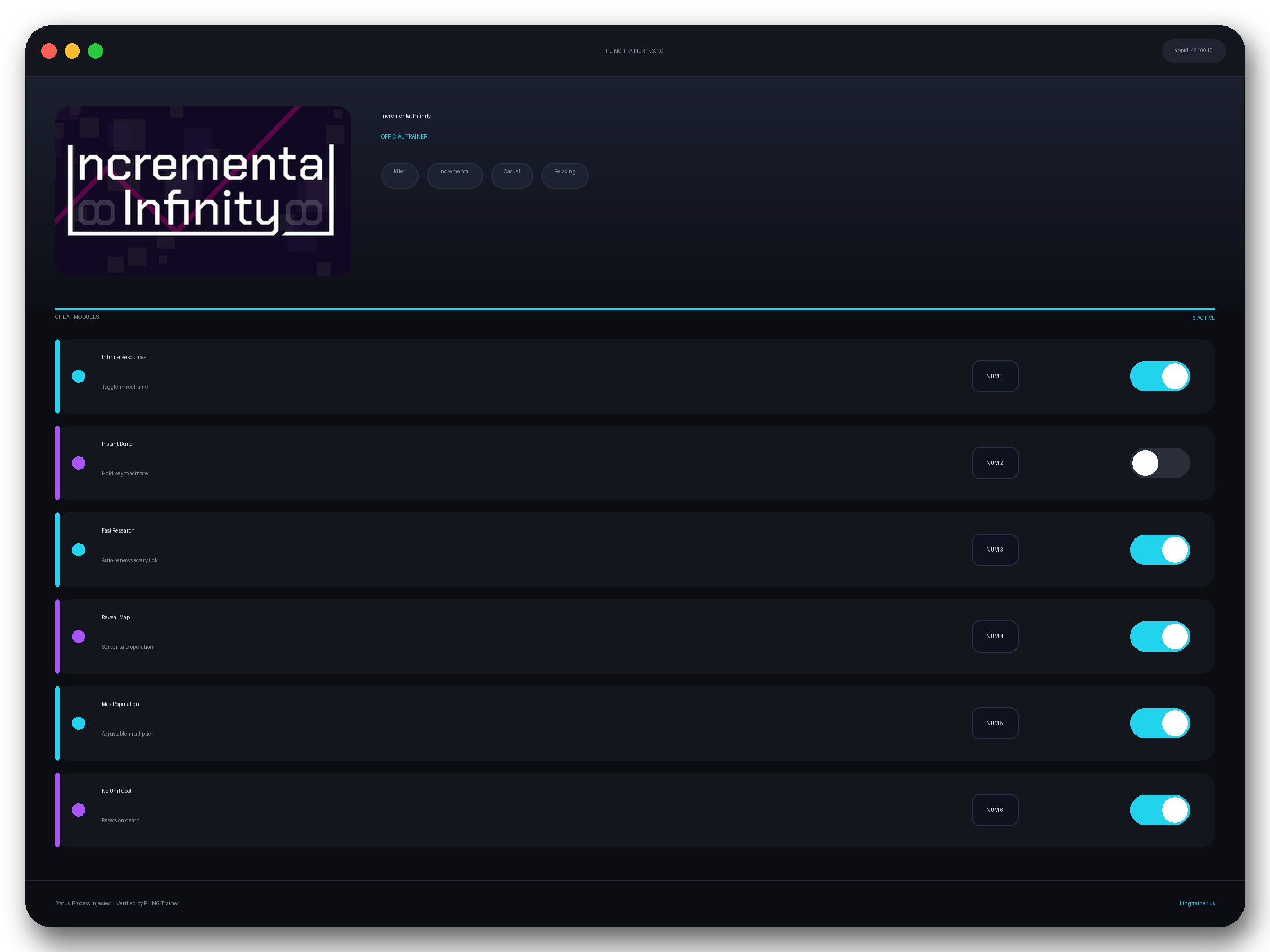 Incremental Infinity Trainer interface