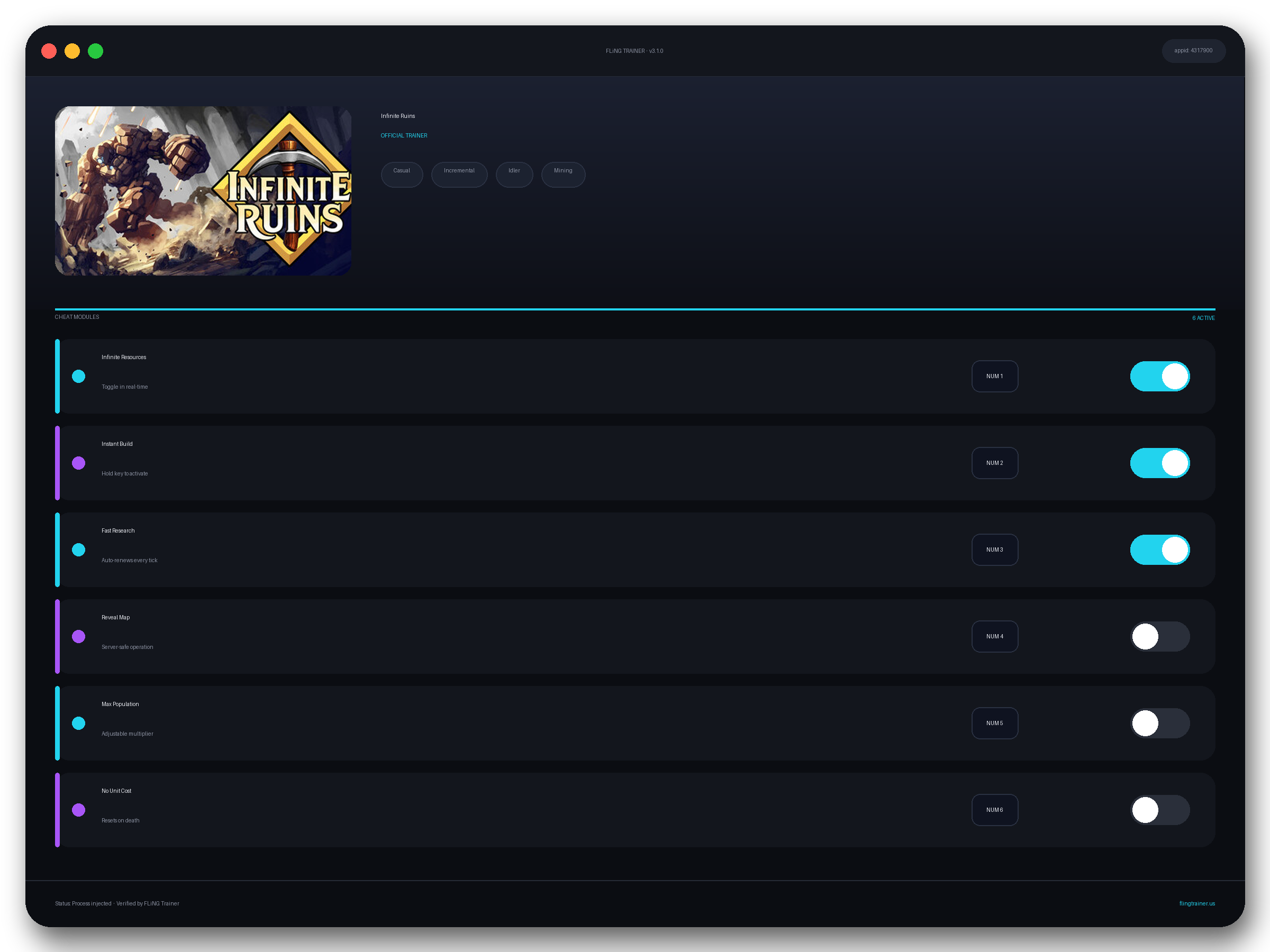 Infinite Ruins Trainer interface