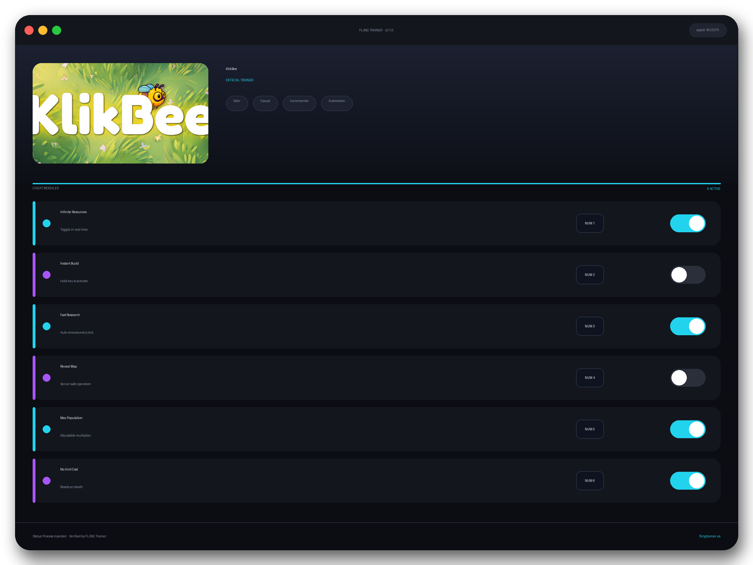 KlikBee Trainer interface