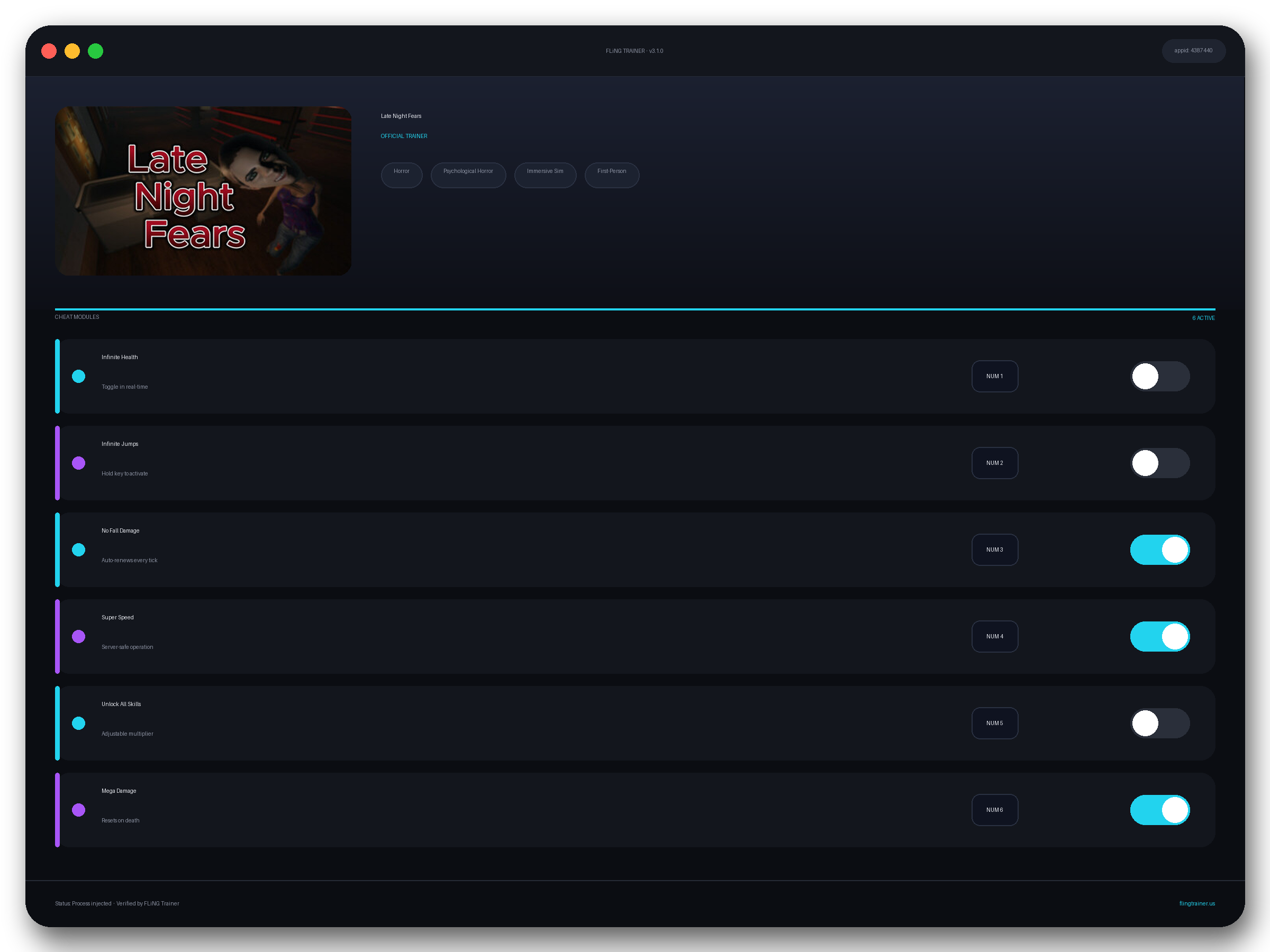 Late Night Fears Trainer interface