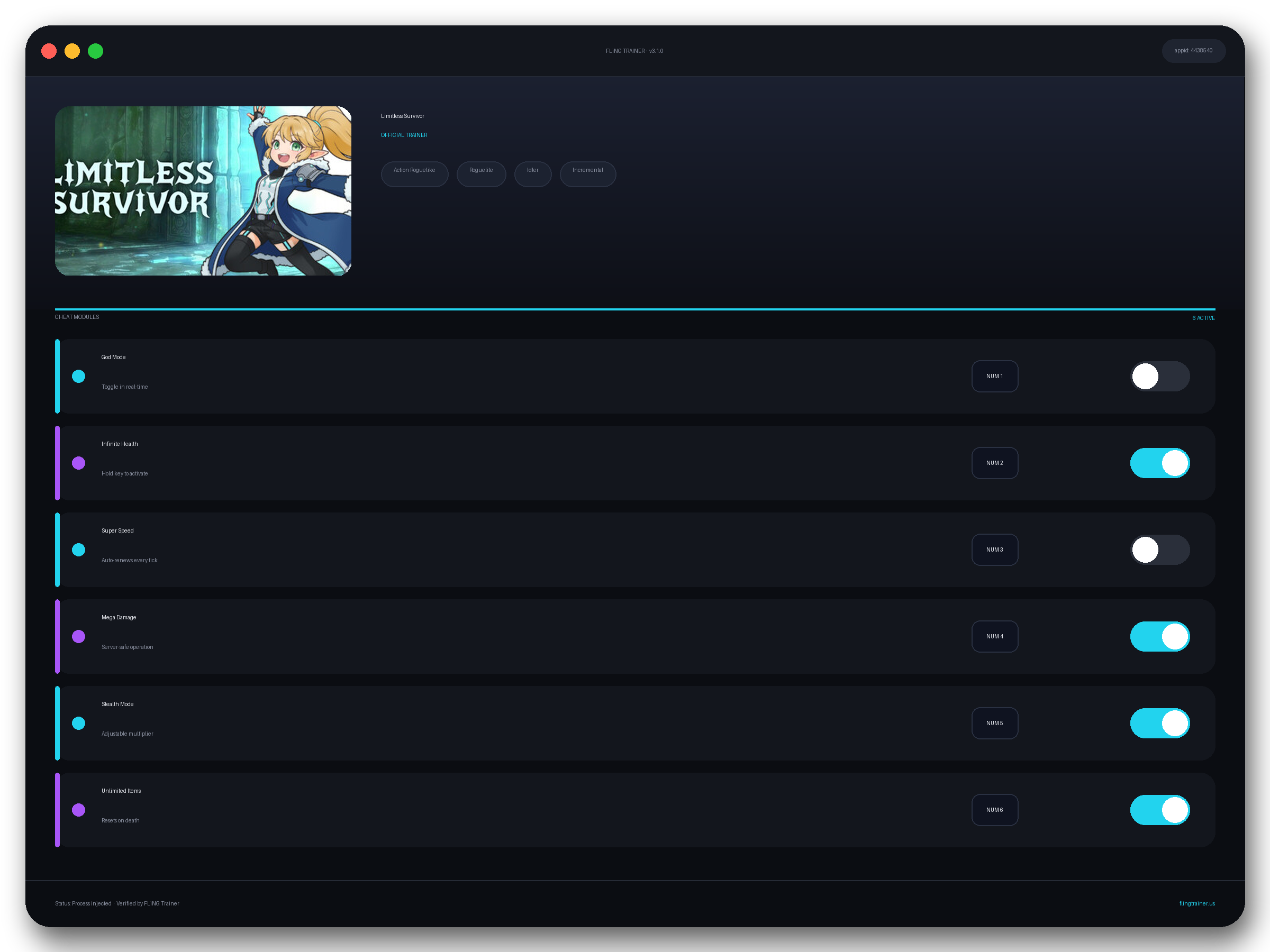 Limitless Survivor Trainer interface