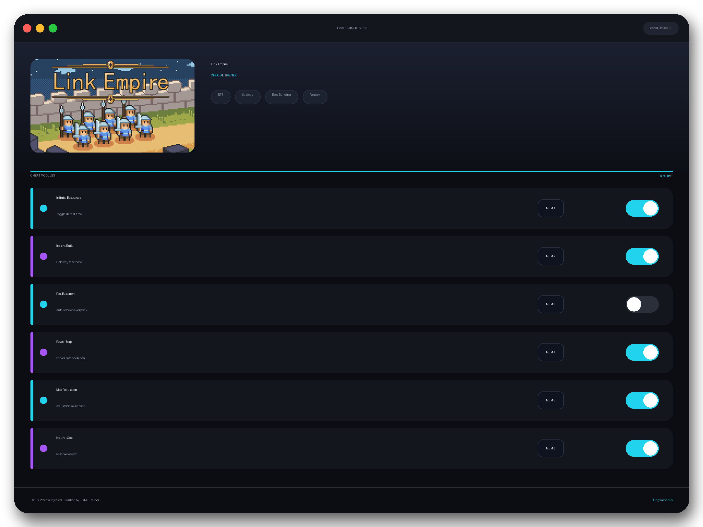 Link Empire Trainer interface