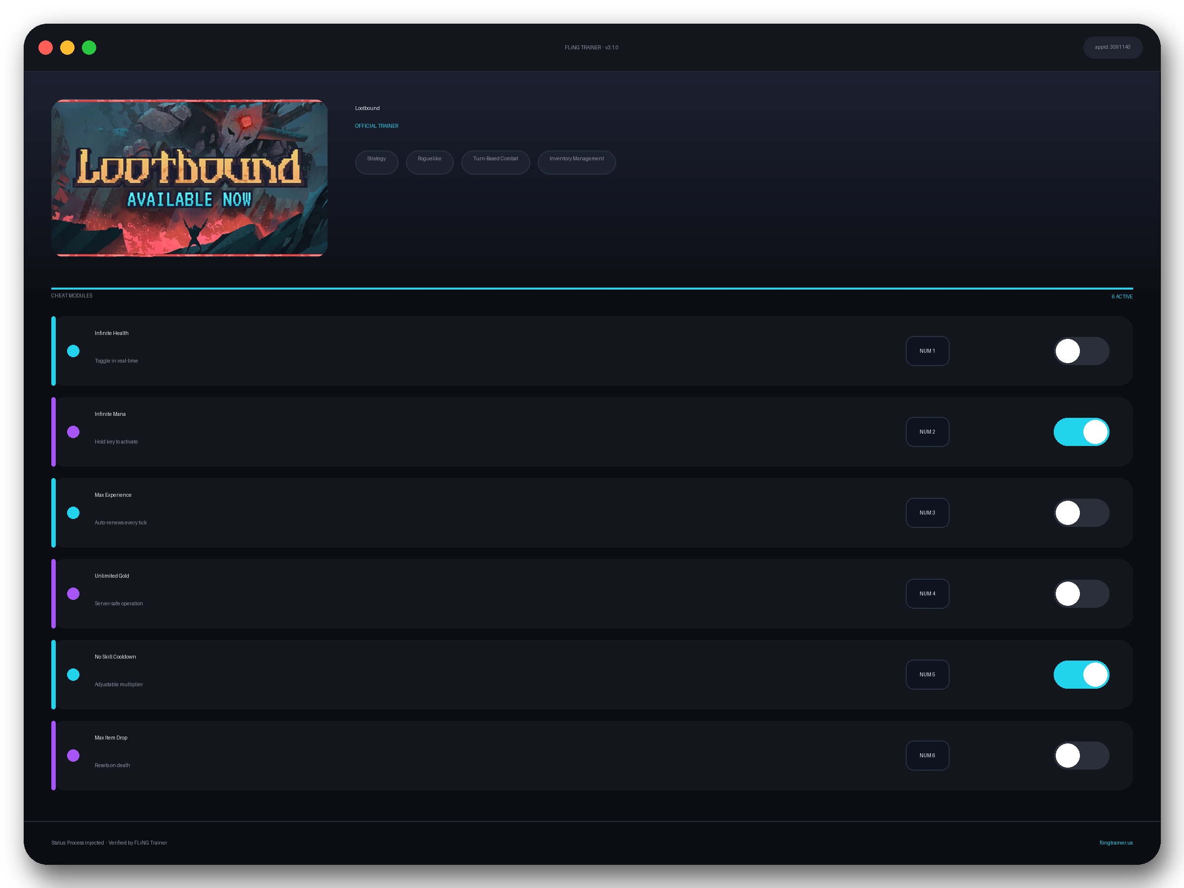 Lootbound Trainer interface