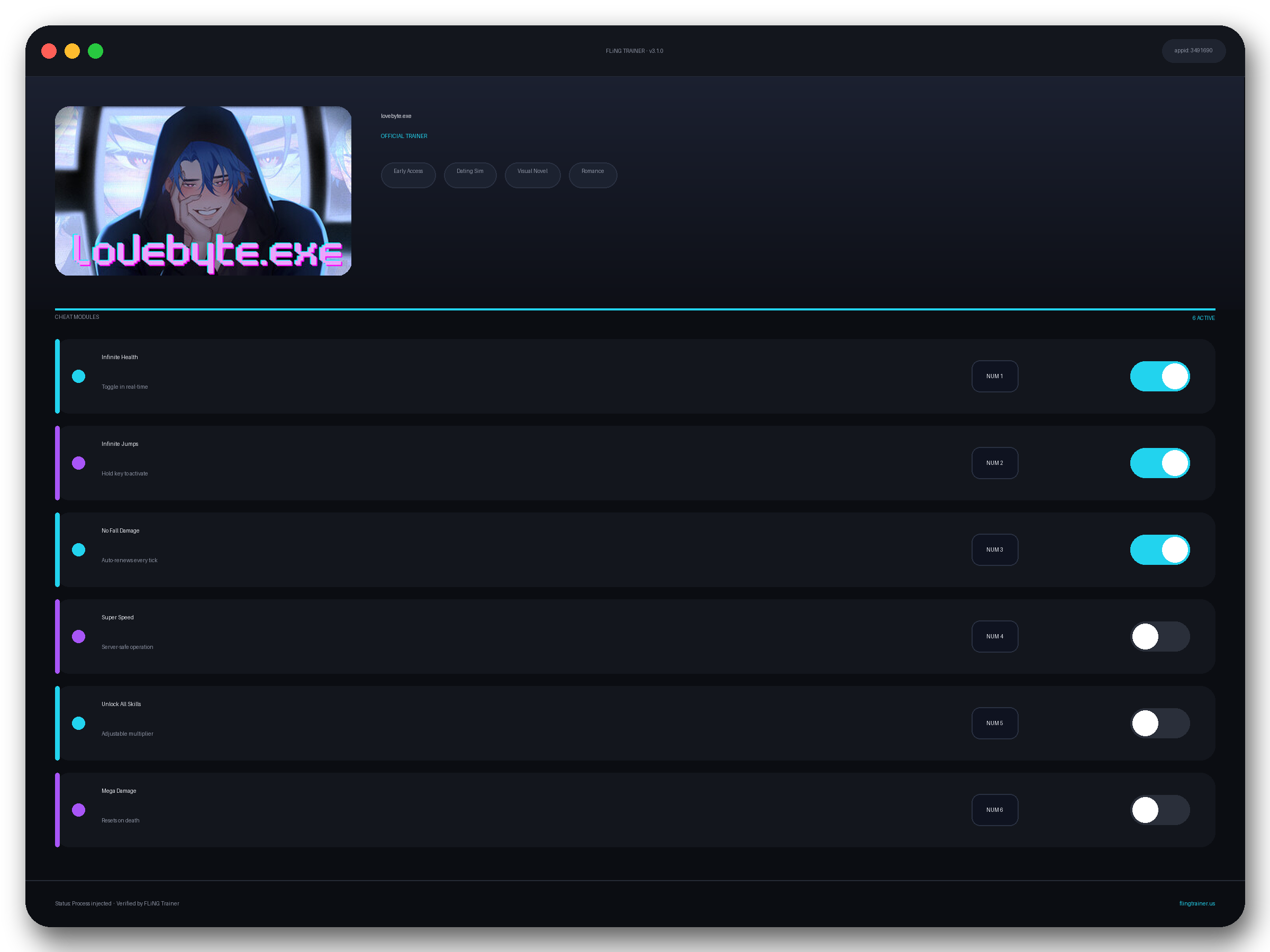 lovebyte.exe Trainer interface