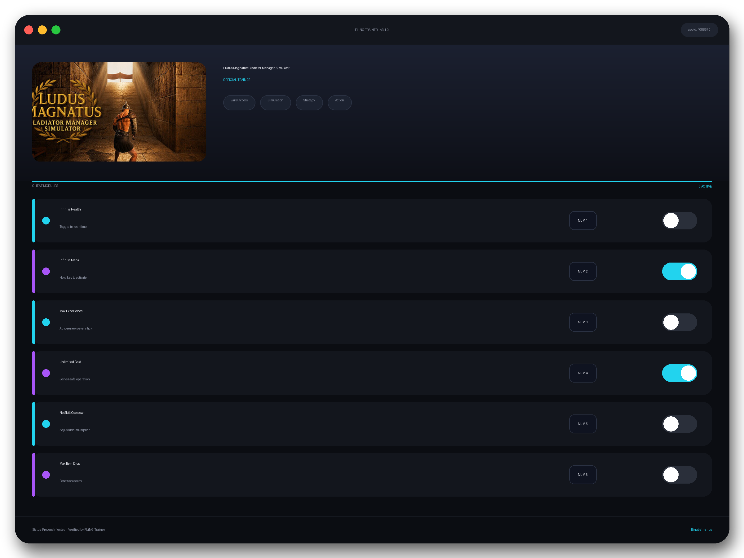 Ludus Magnatus: Gladiator Manager Simulator Trainer interface