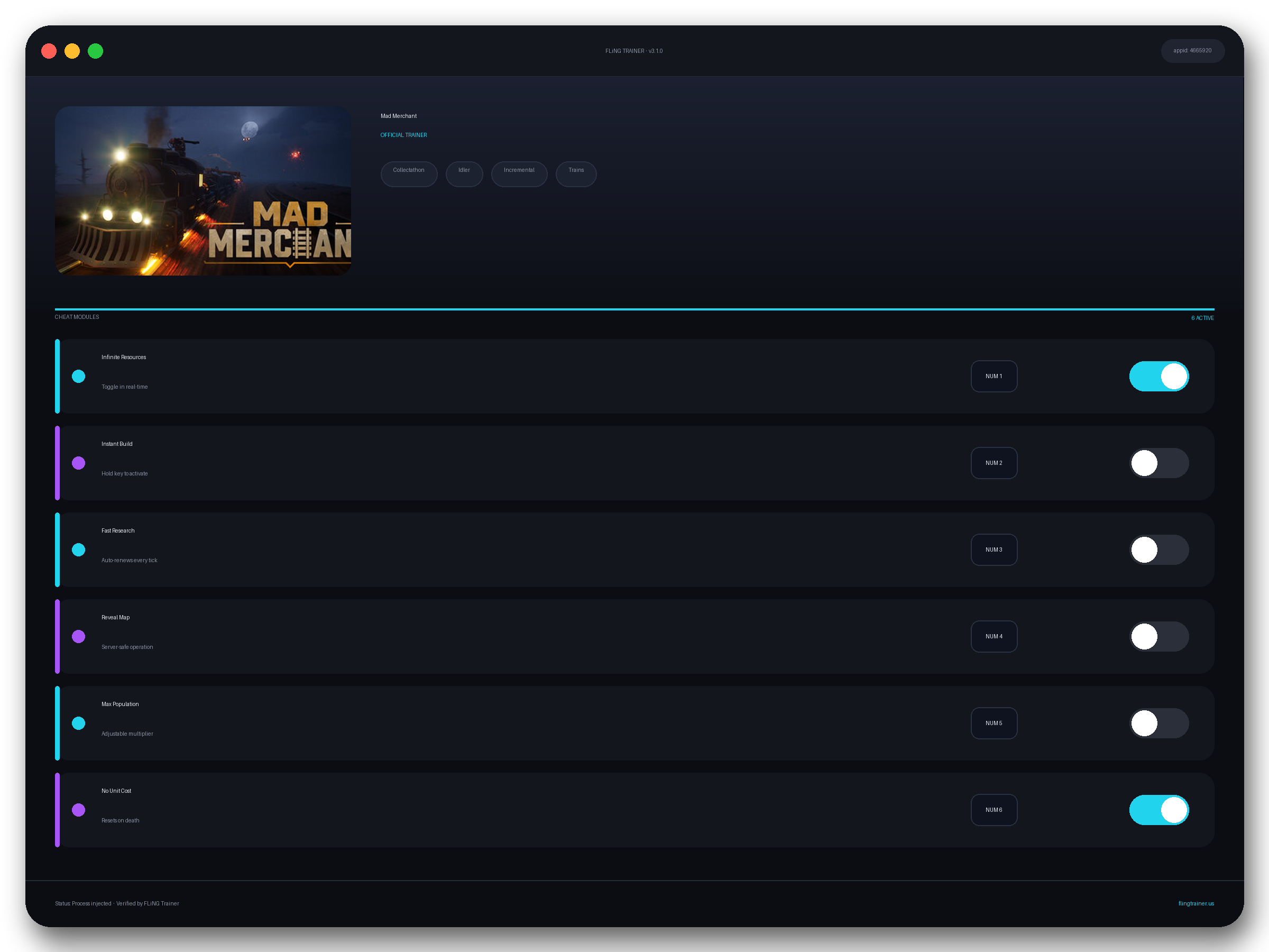 Mad Merchant Trainer interface