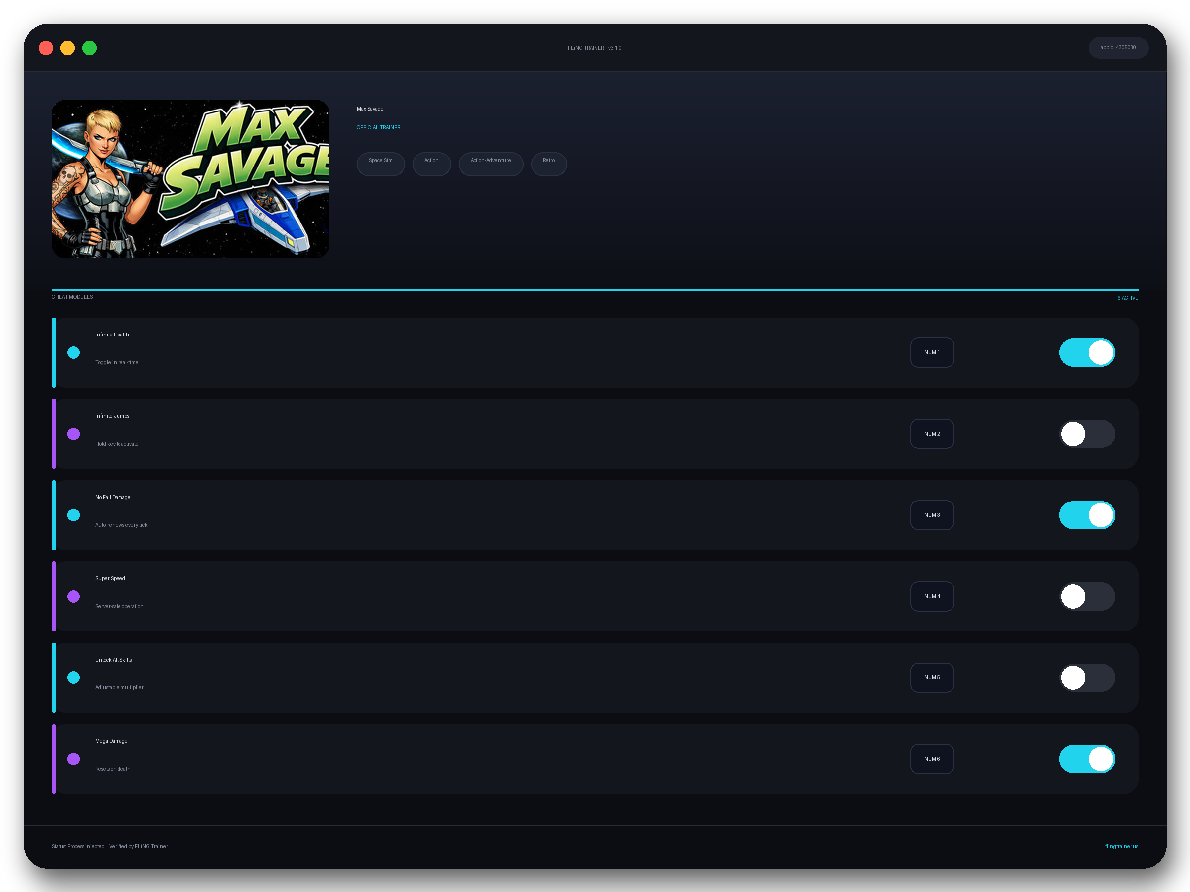 Max Savage Trainer interface