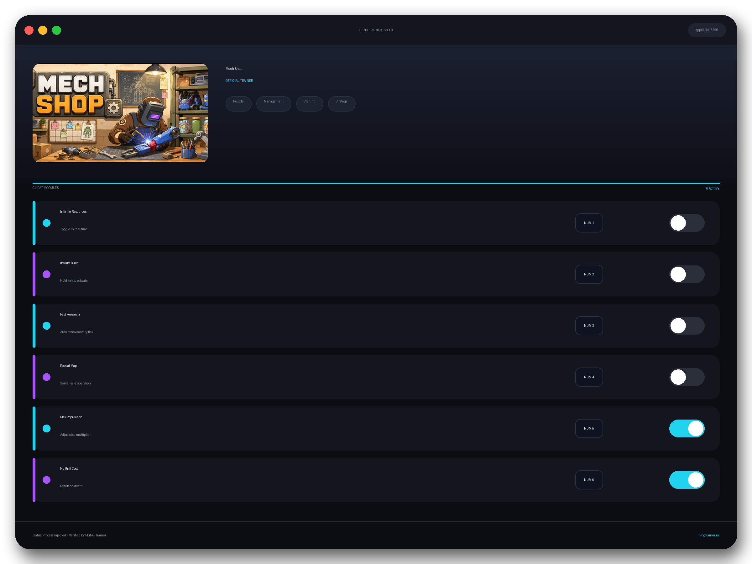 Mech Shop Trainer interface