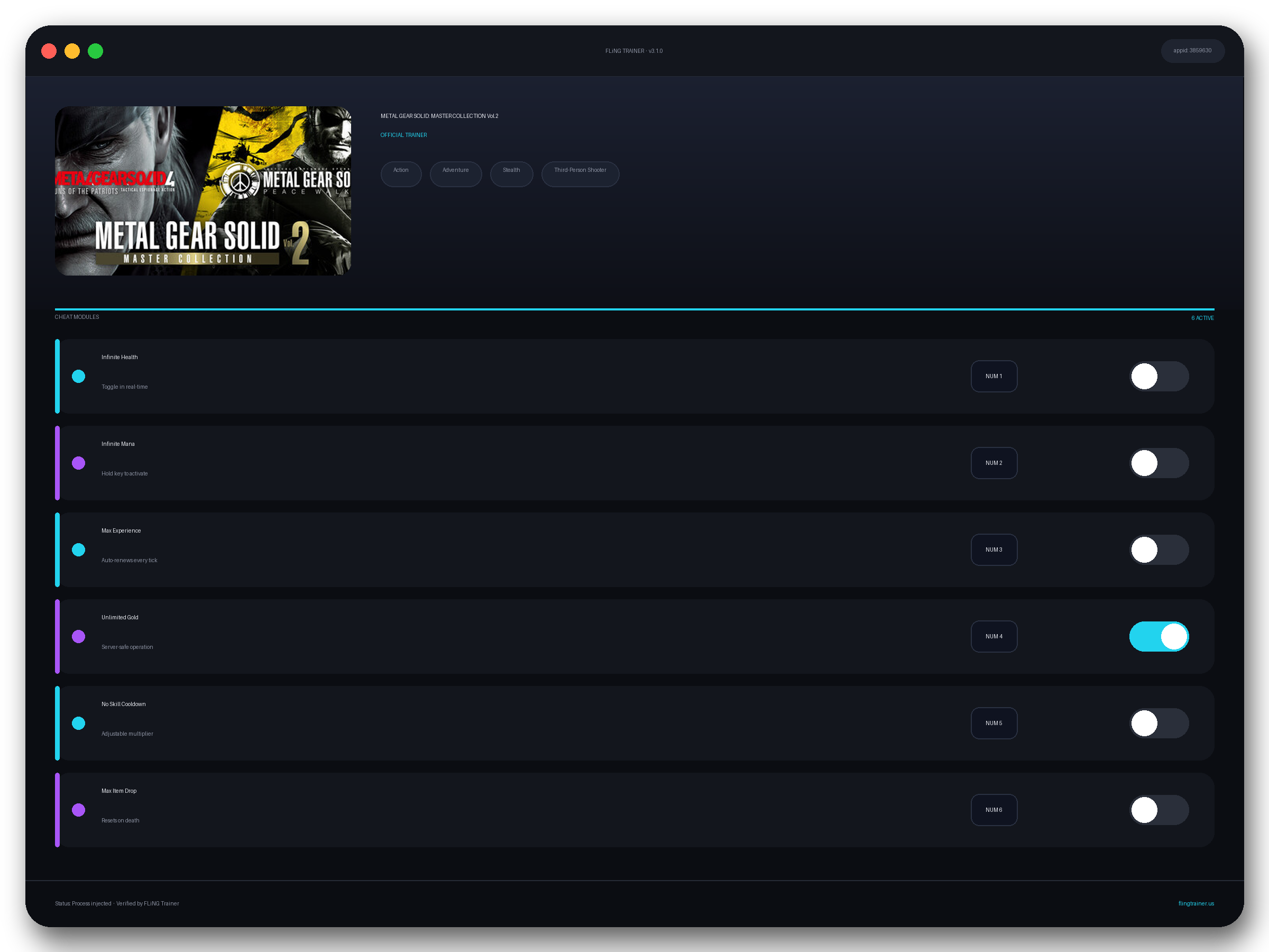 METAL GEAR SOLID: MASTER COLLECTION Vol.2 Trainer interface