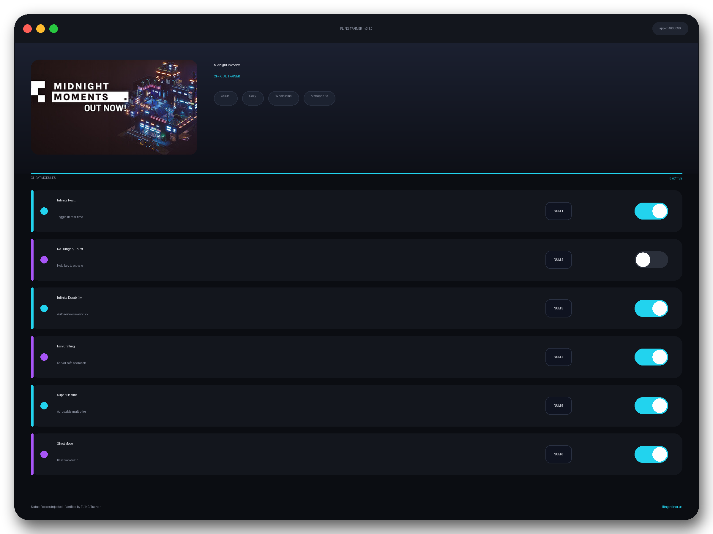 Midnight Moments Trainer interface
