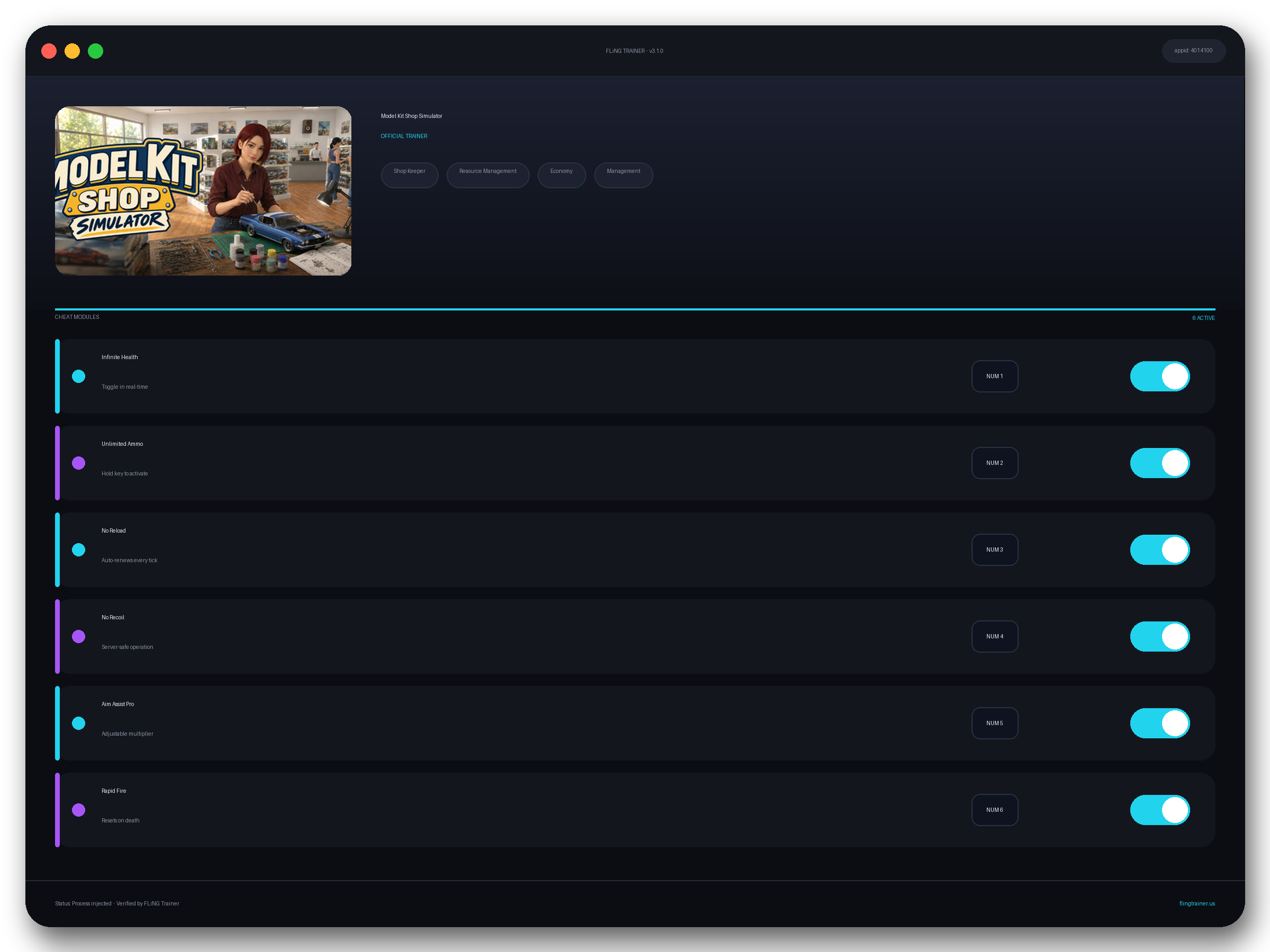 Model Kit Shop Simulator Trainer interface