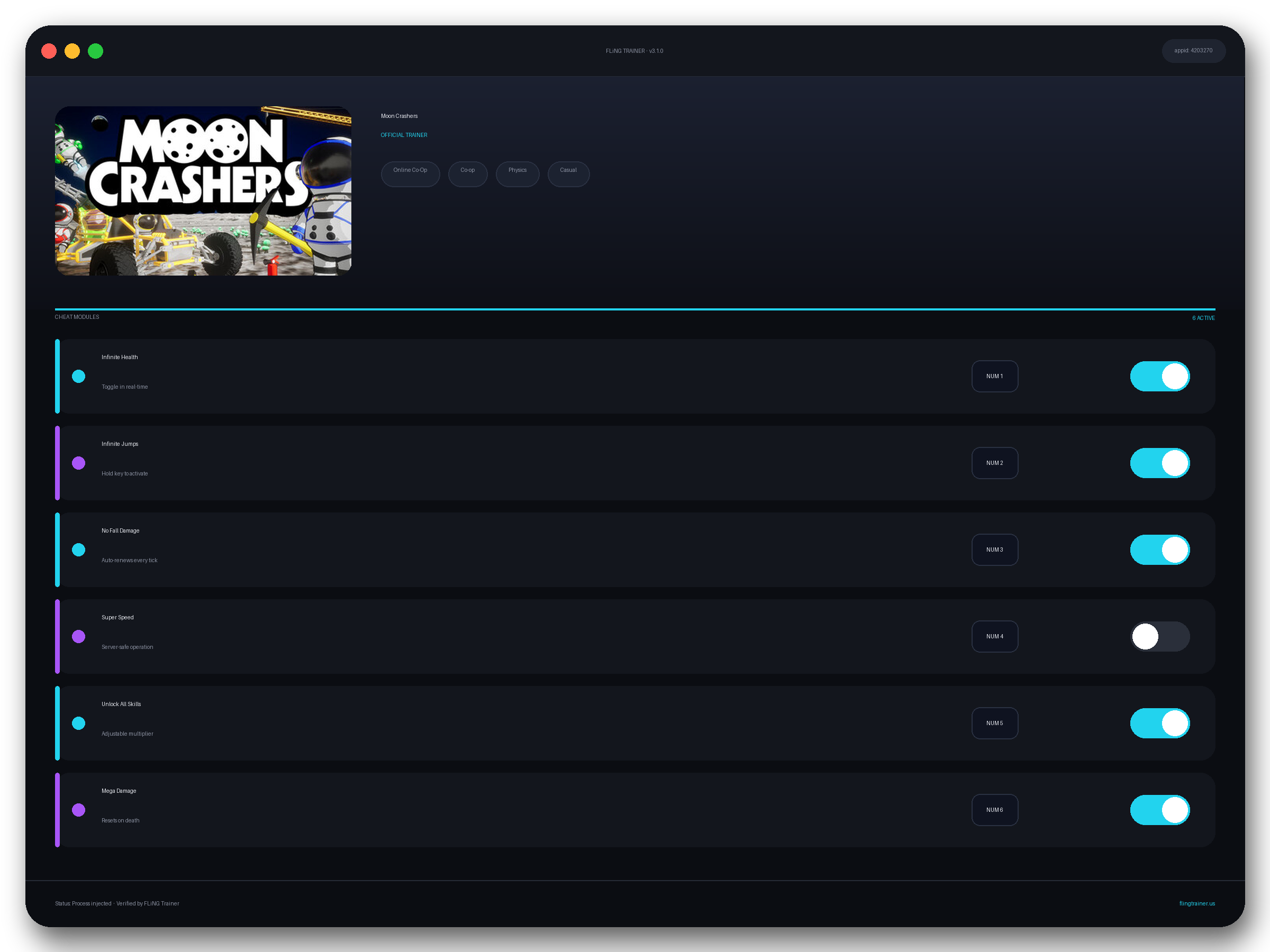 Moon Crashers Trainer interface