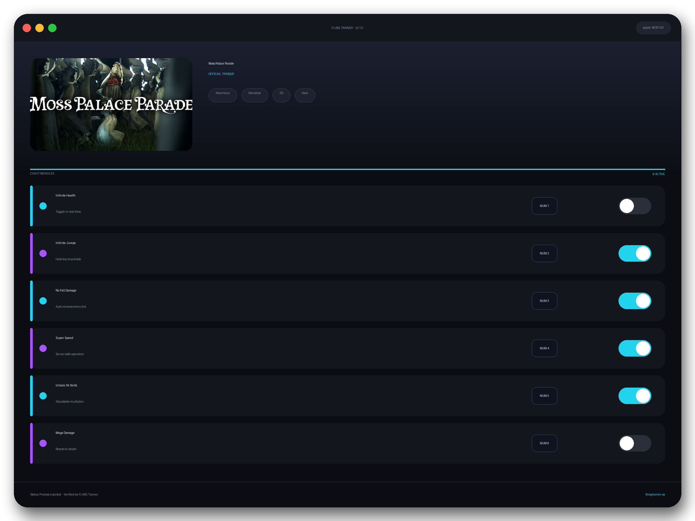 Moss Palace Parade Trainer interface