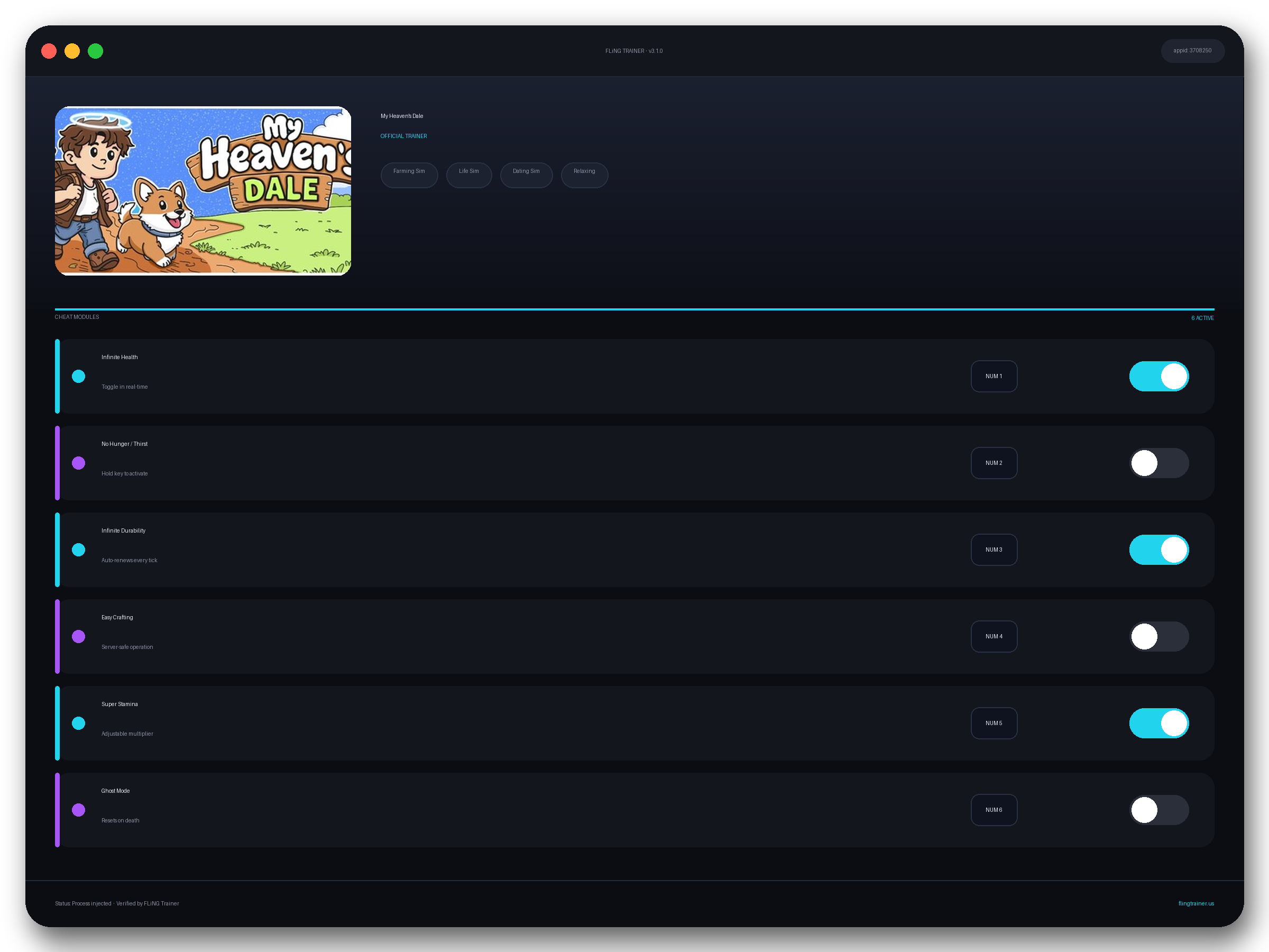 My Heaven's Dale Trainer interface