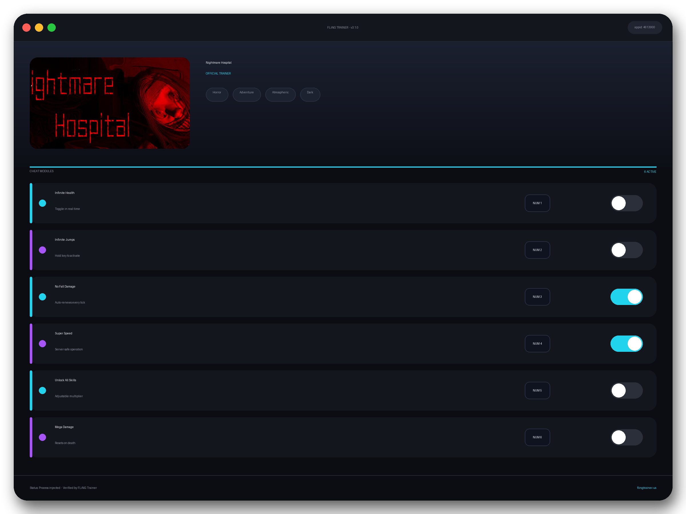 Nightmare Hospital Trainer interface