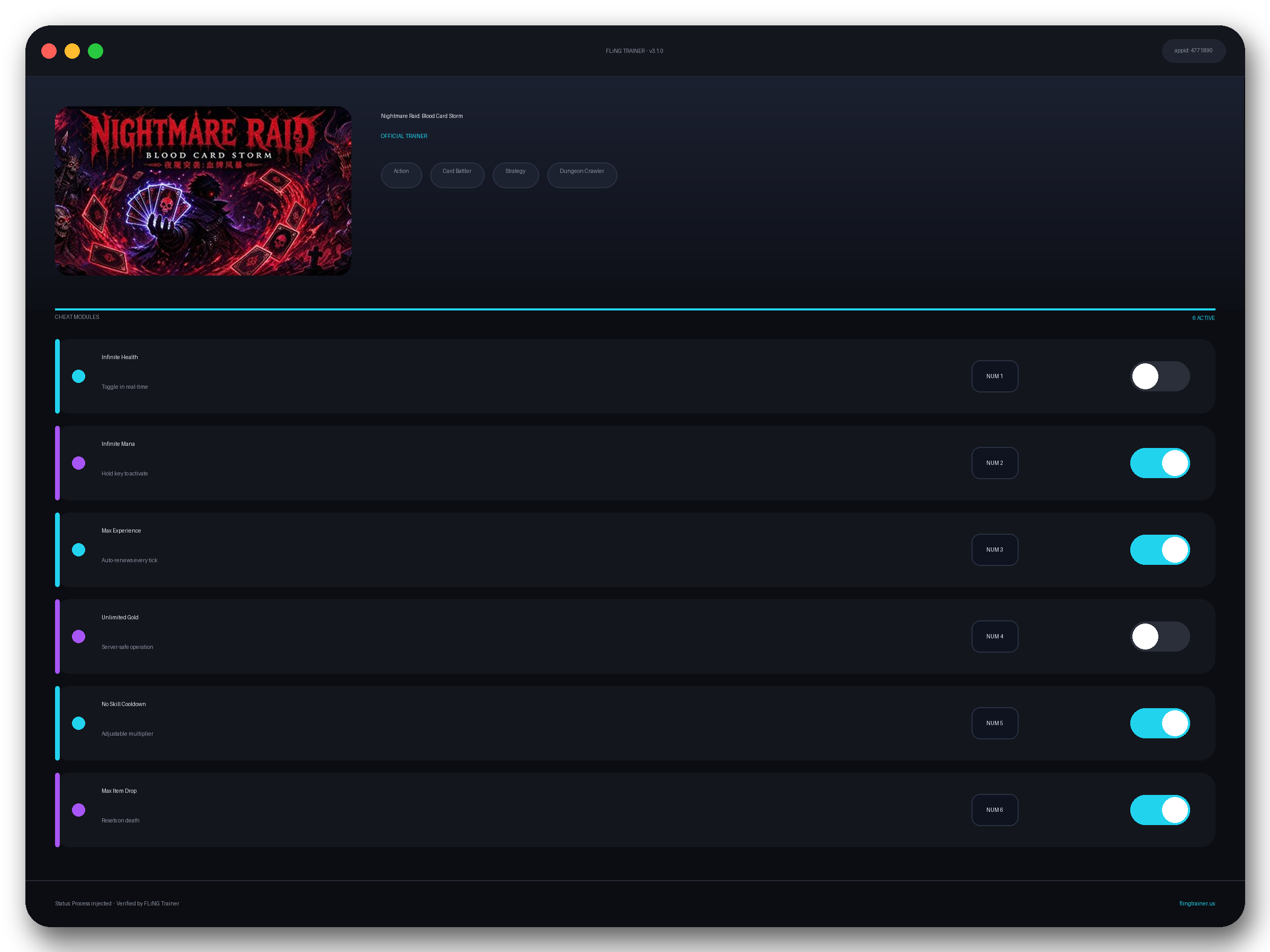 Nightmare Raid: Blood Card Storm Trainer interface