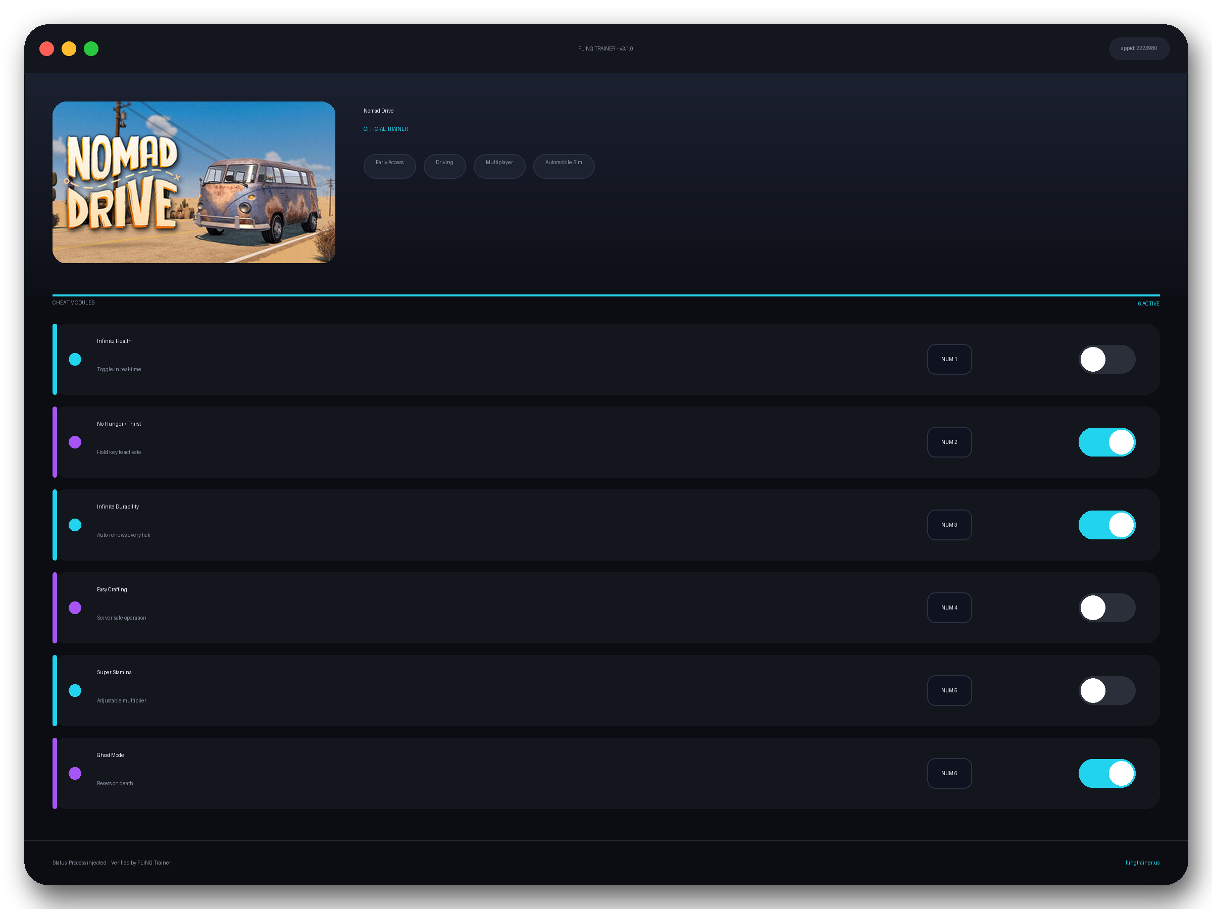 Nomad Drive Trainer interface