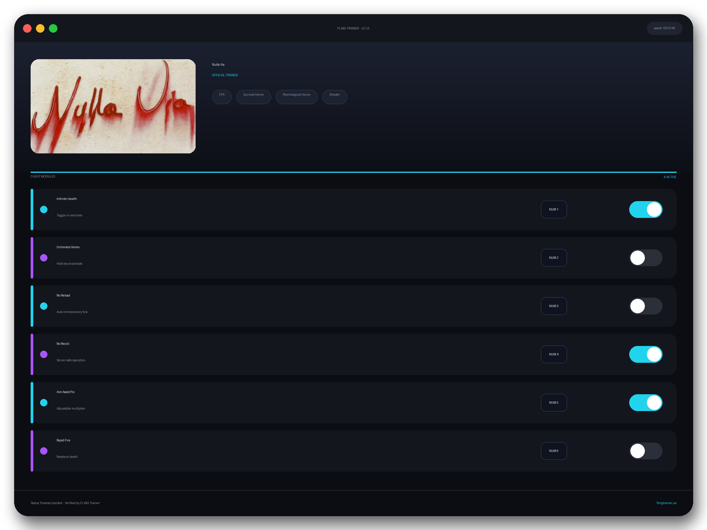 Nulla Via Trainer interface