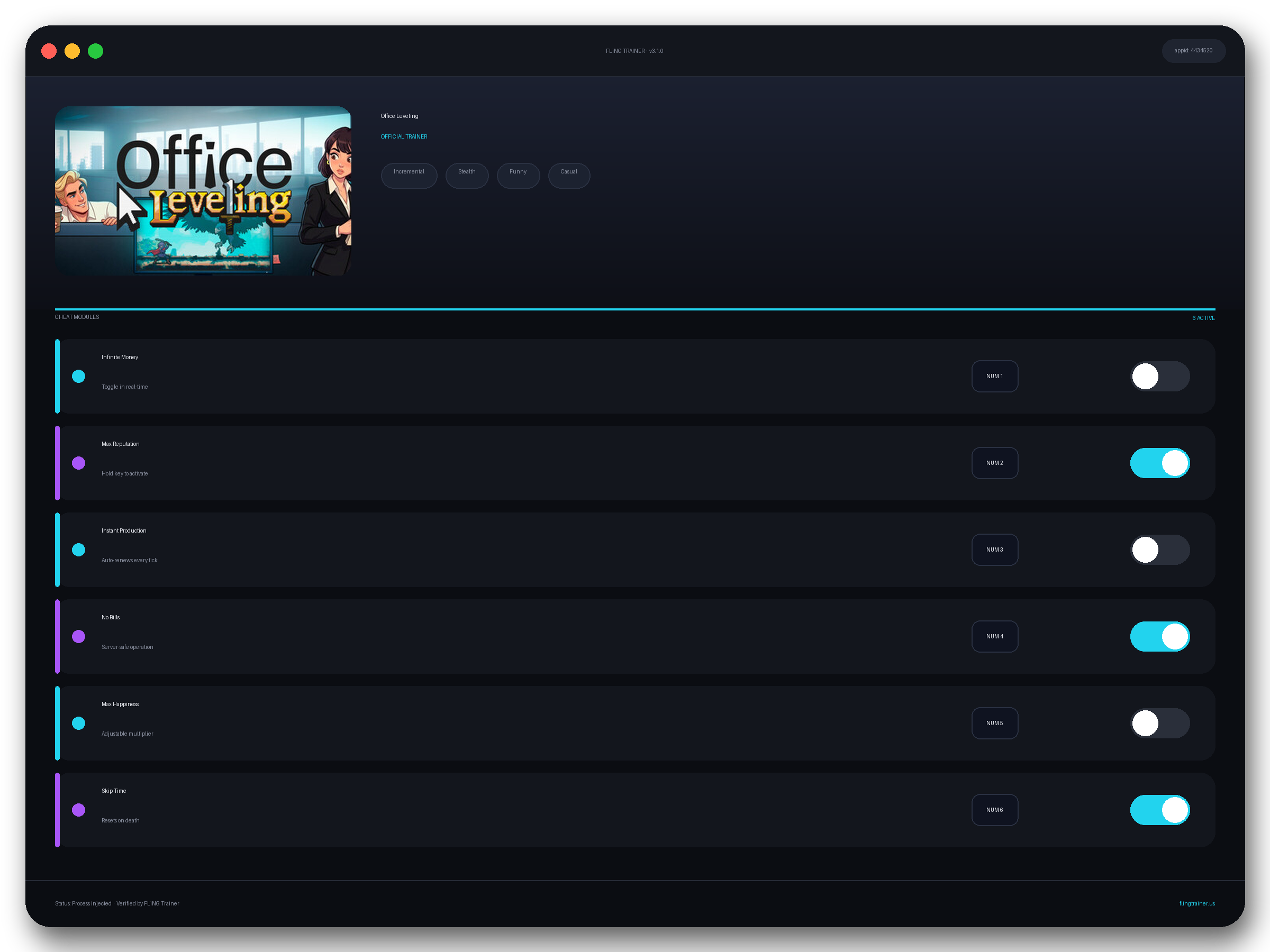Office Leveling Trainer interface