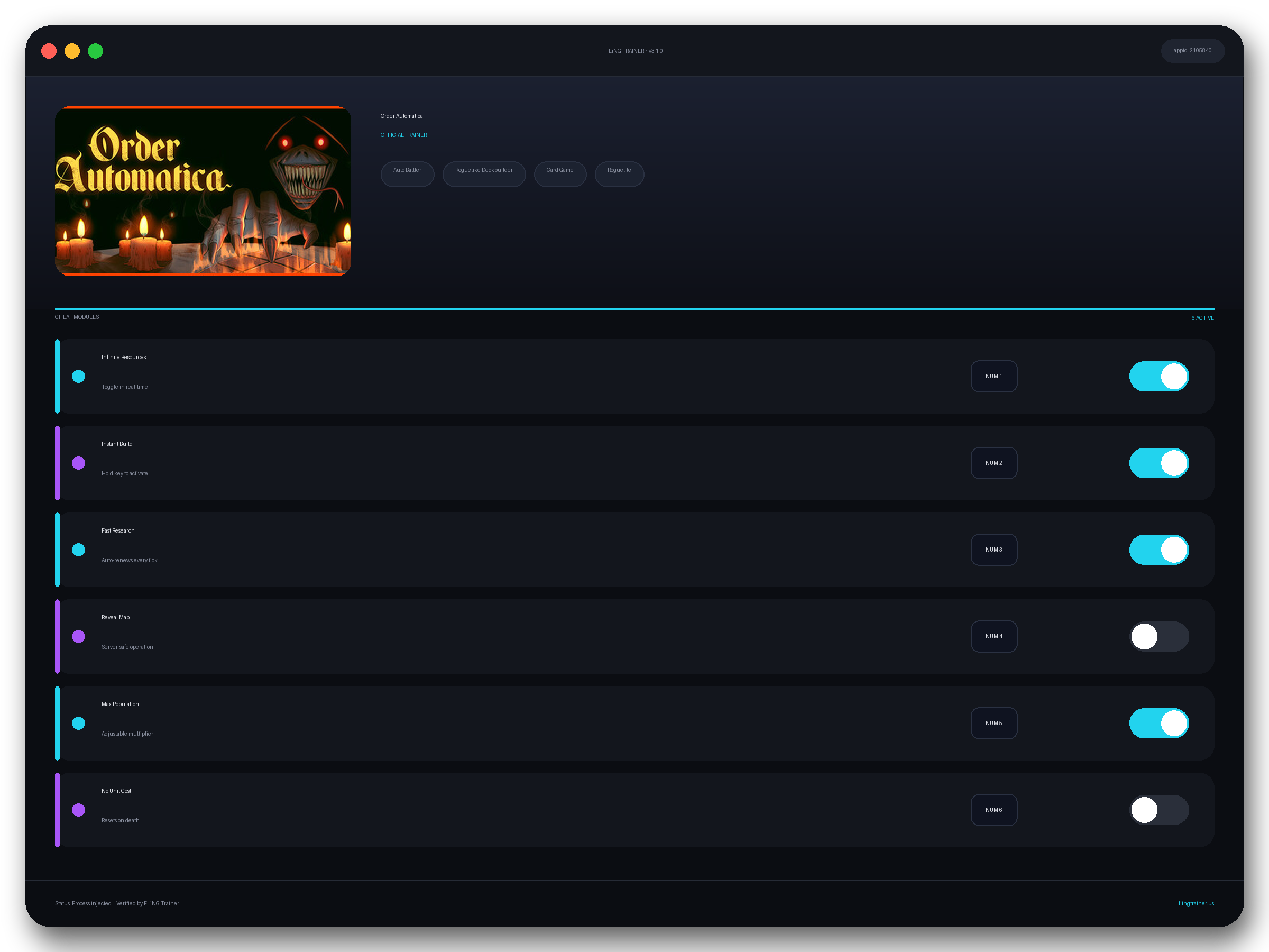 Order Automatica Trainer interface