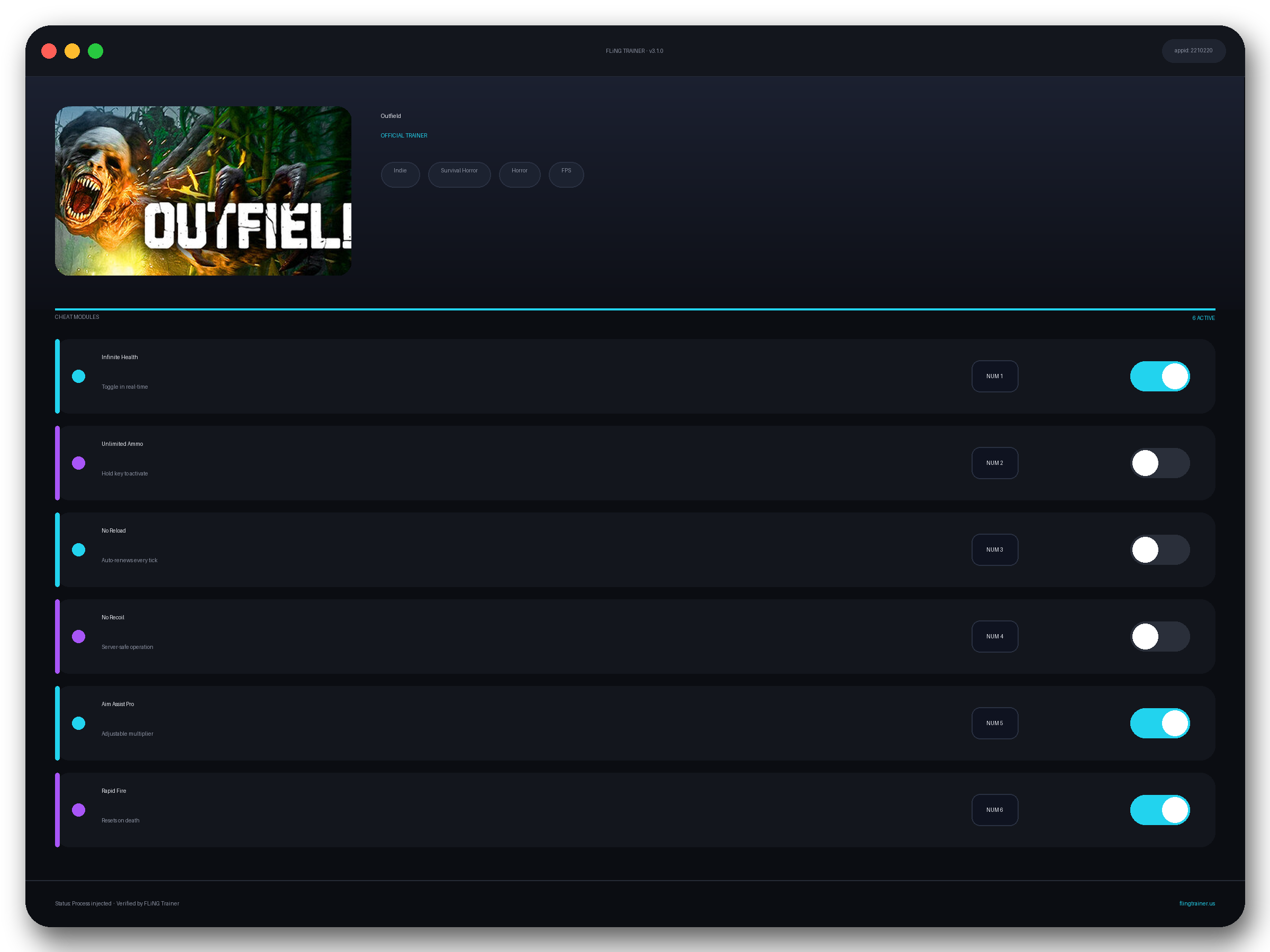Outfield Trainer interface