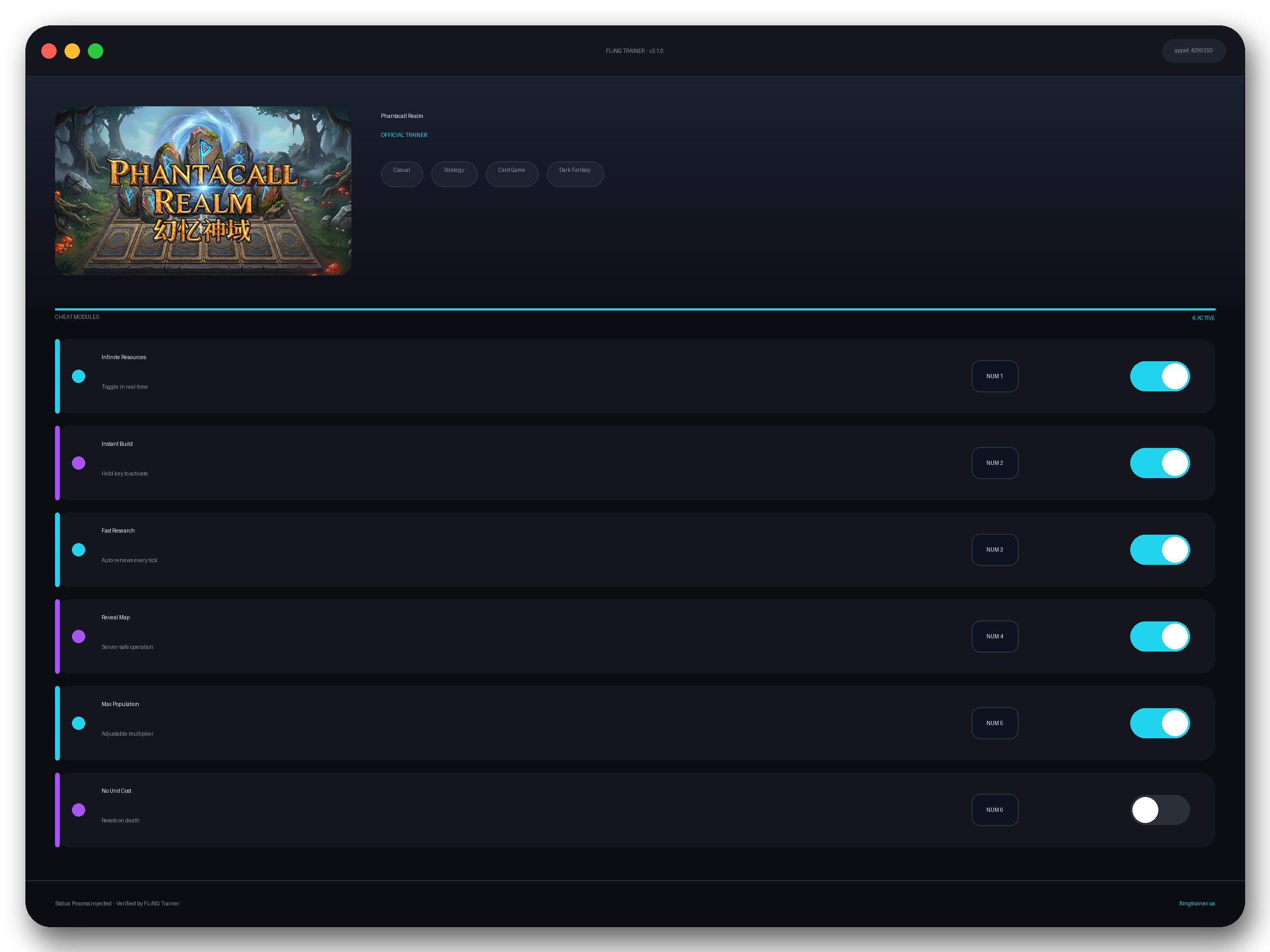 Phantacall Realm Trainer interface
