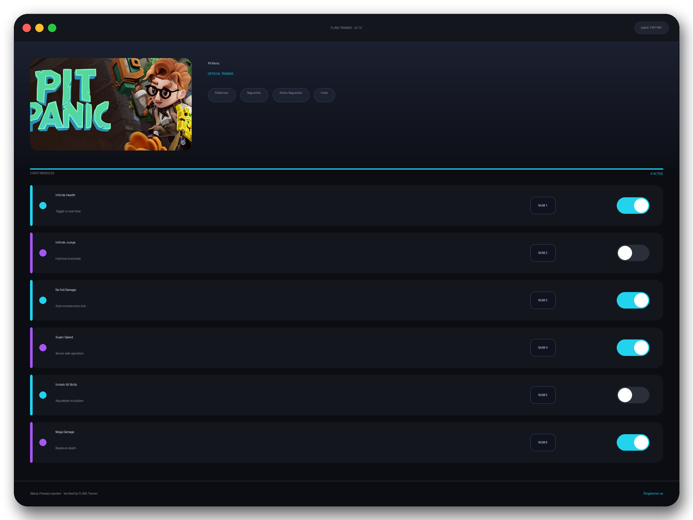 Pit Panic Trainer interface