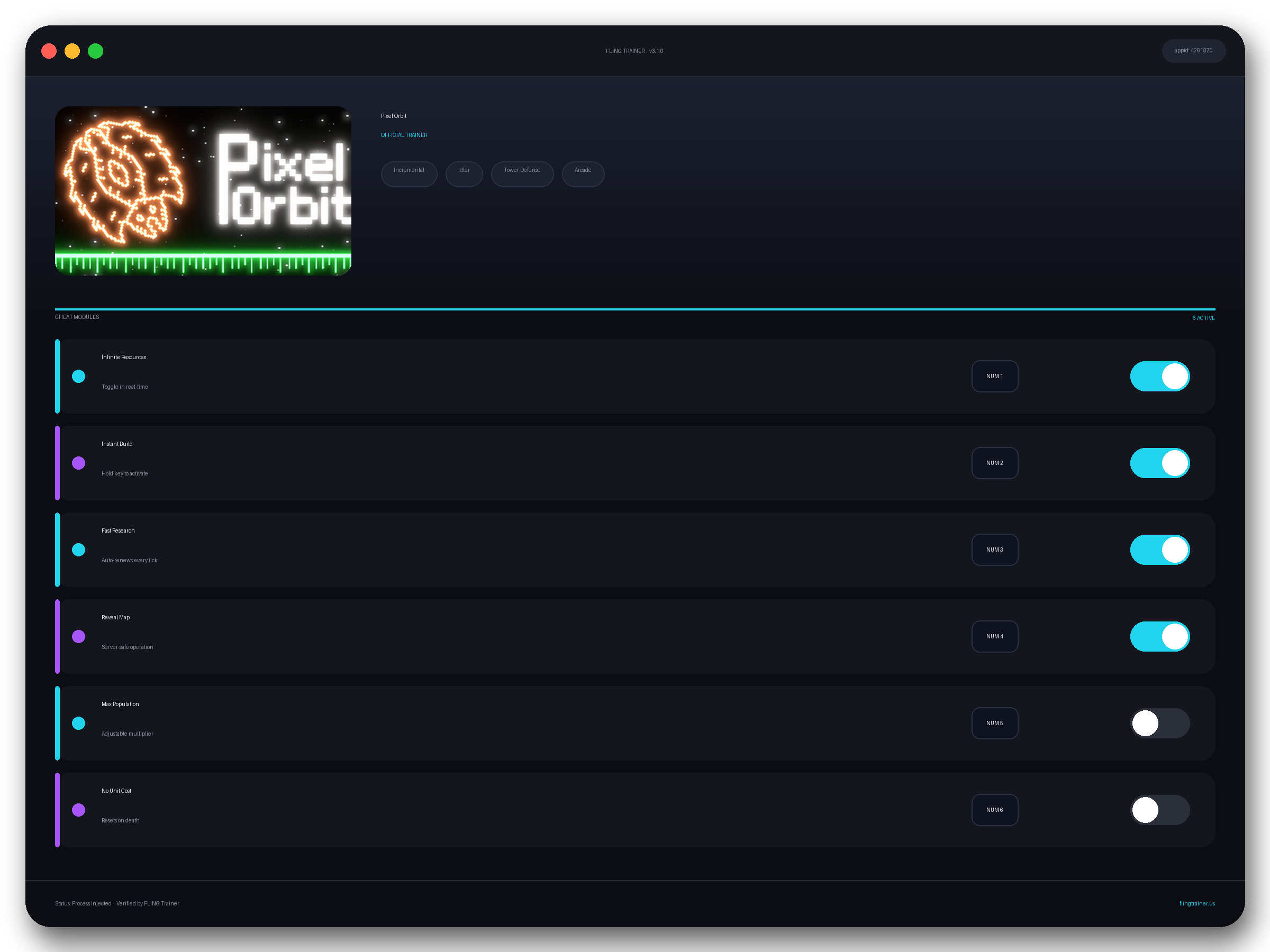 Pixel Orbit Trainer interface