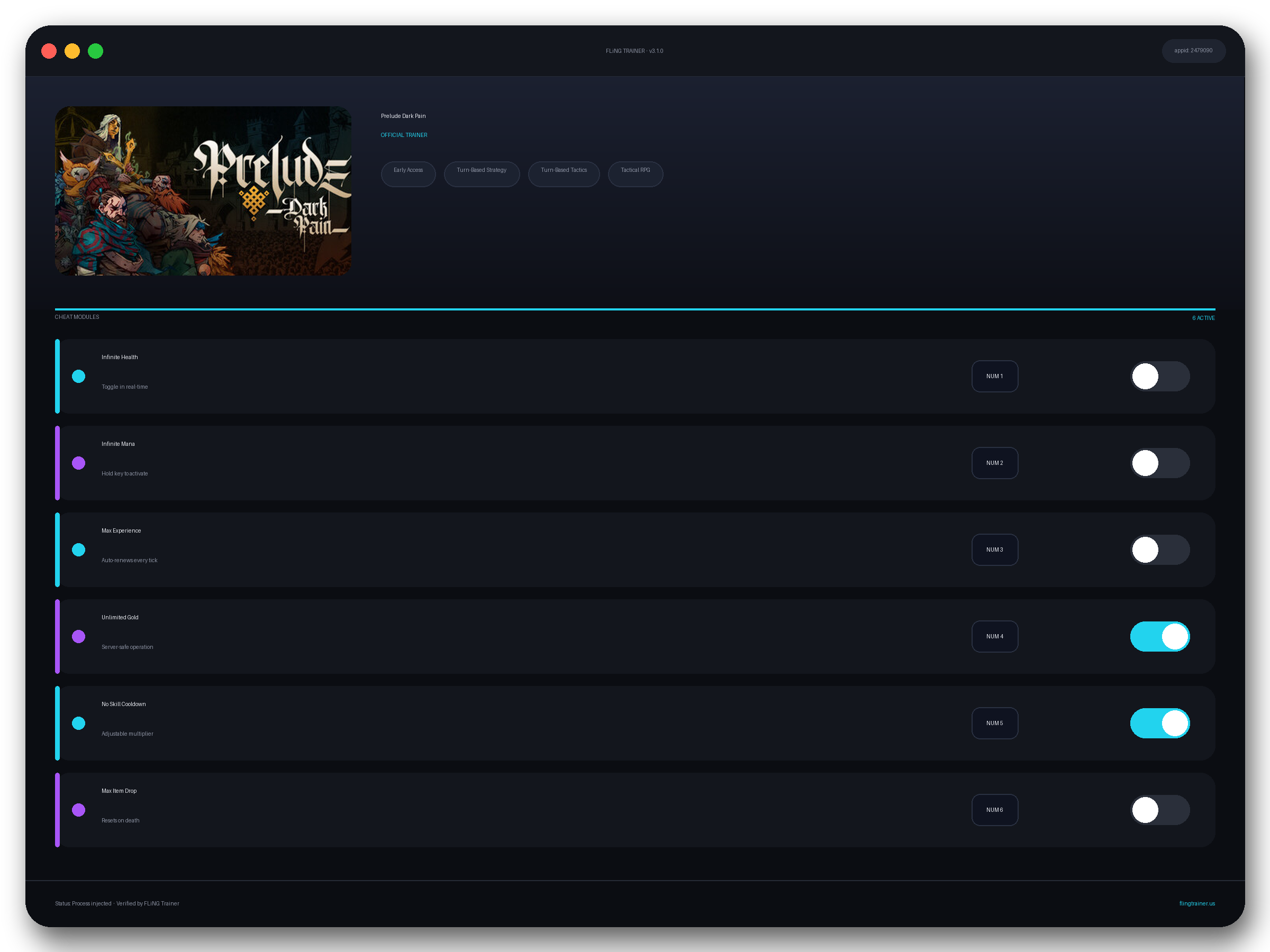 Prelude Dark Pain Trainer interface