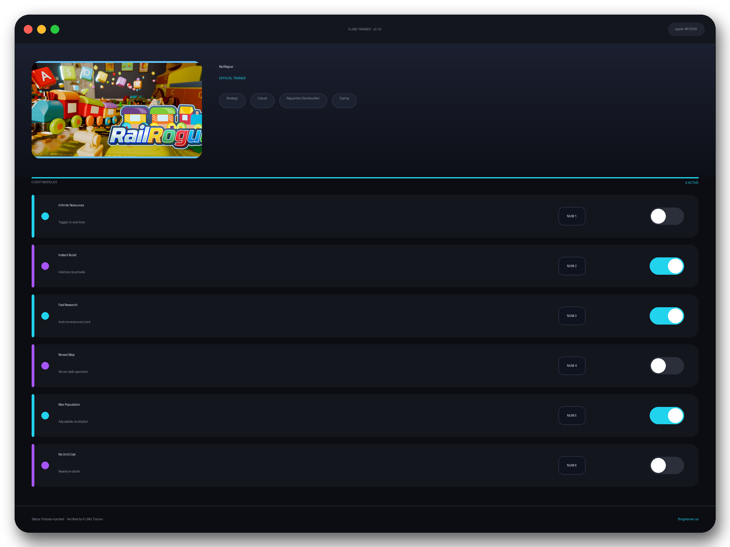 RailRogue Trainer interface