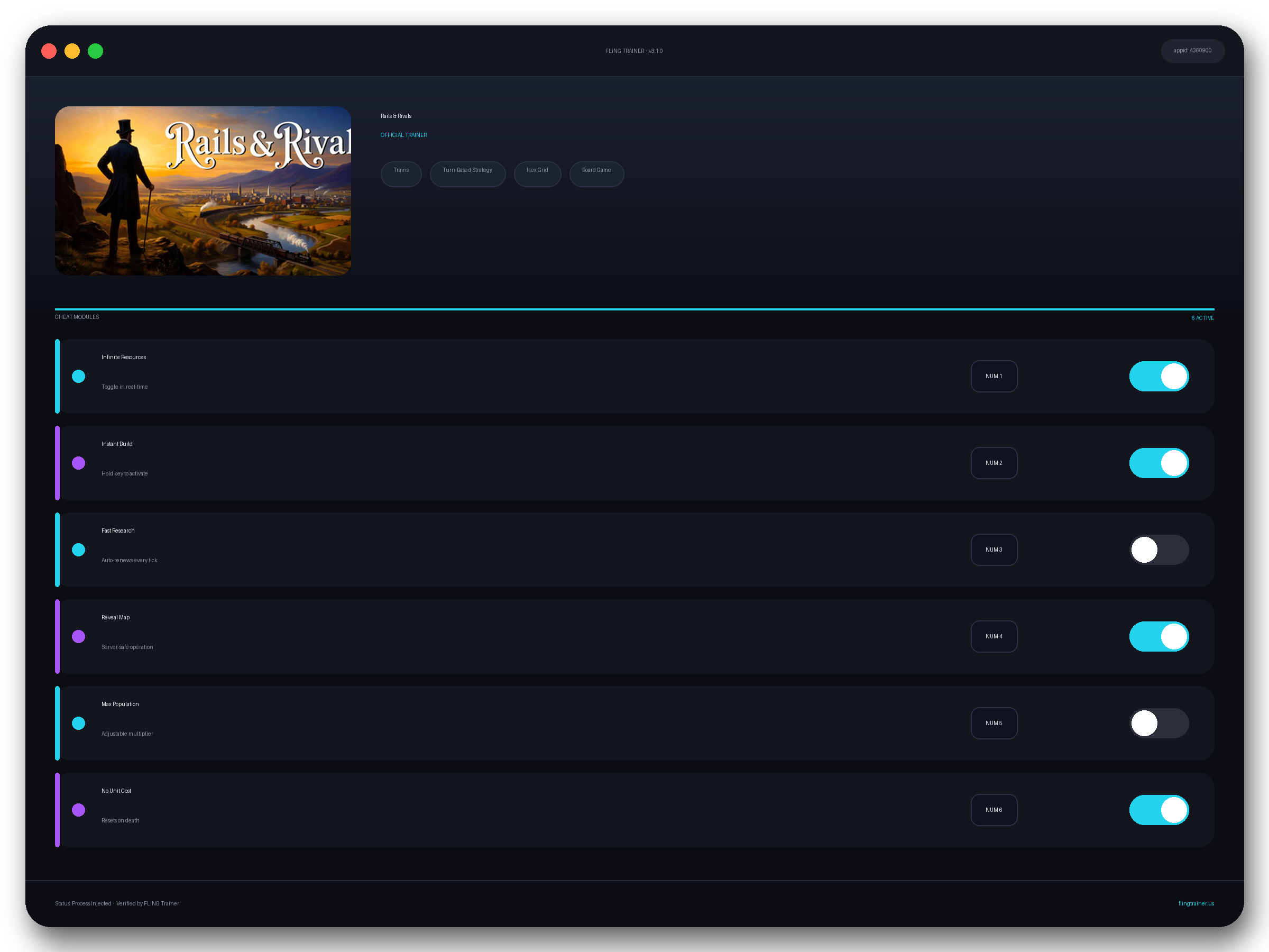Rails & Rivals Trainer interface
