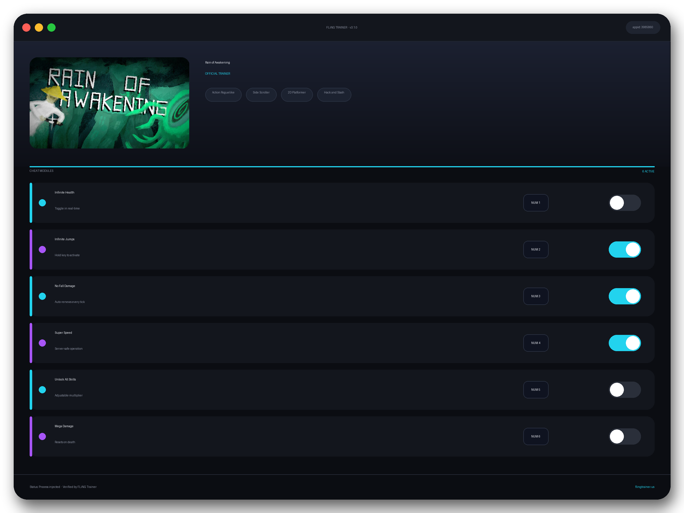 Rain of Awakening Trainer interface