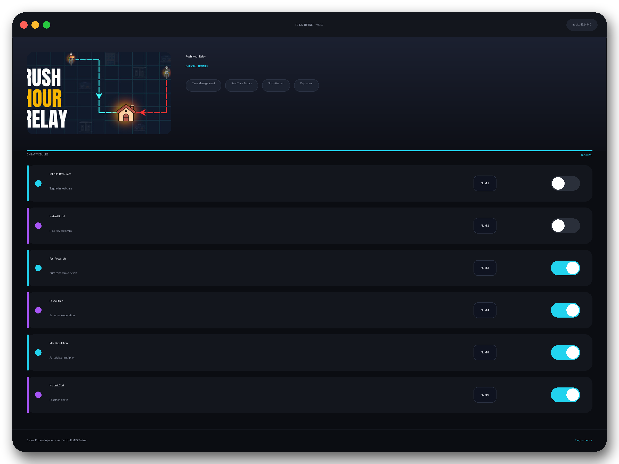 Rush Hour Relay Trainer interface