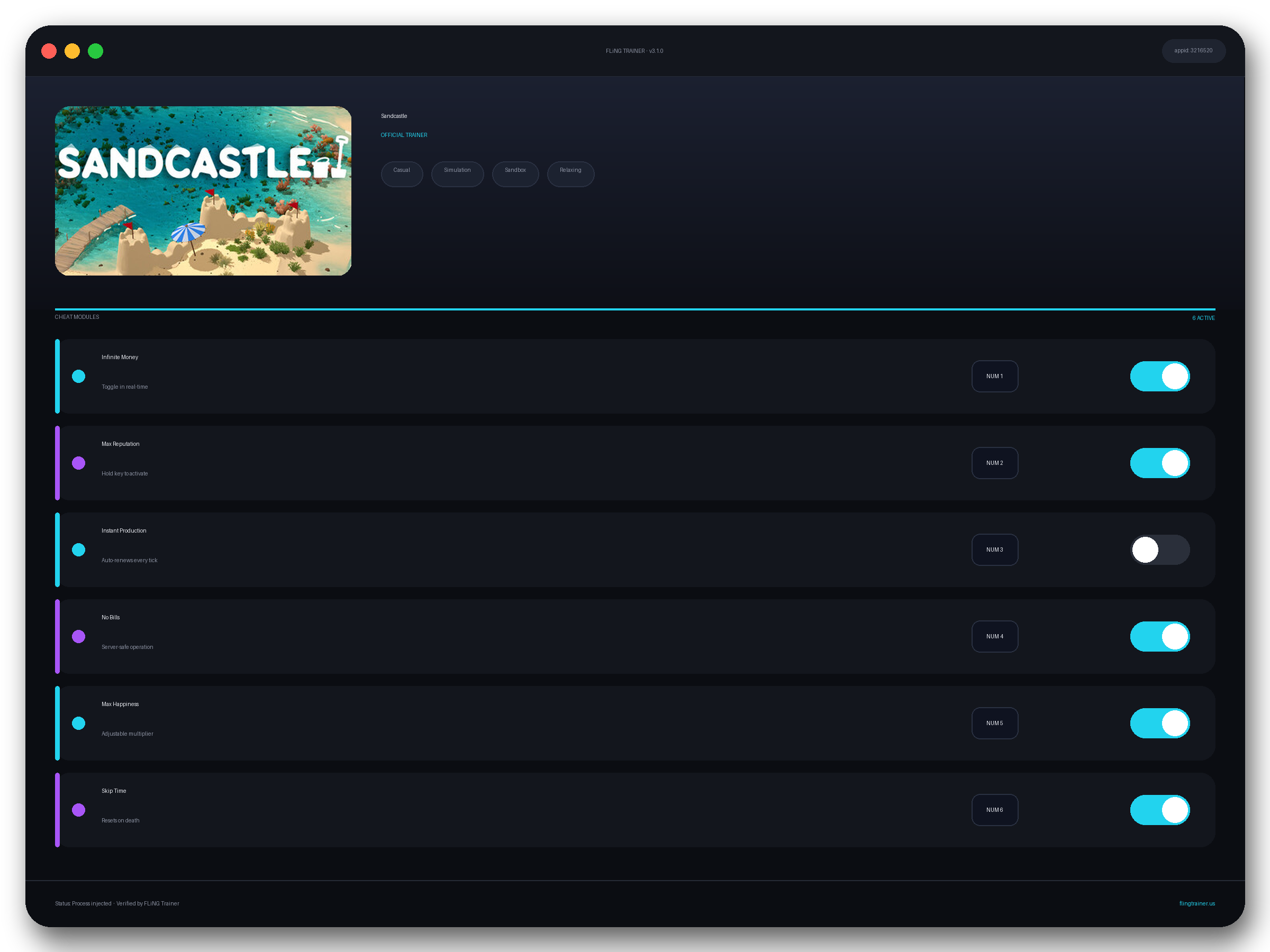 Sandcastle Trainer interface