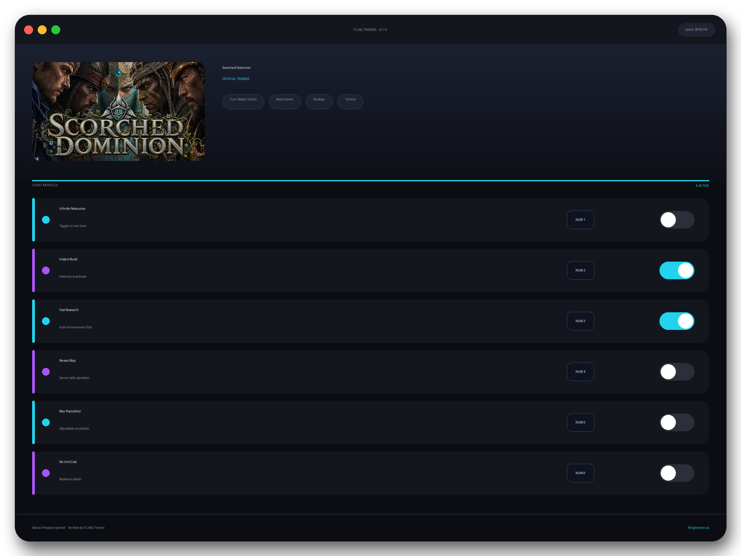 Scorched Dominion Trainer interface