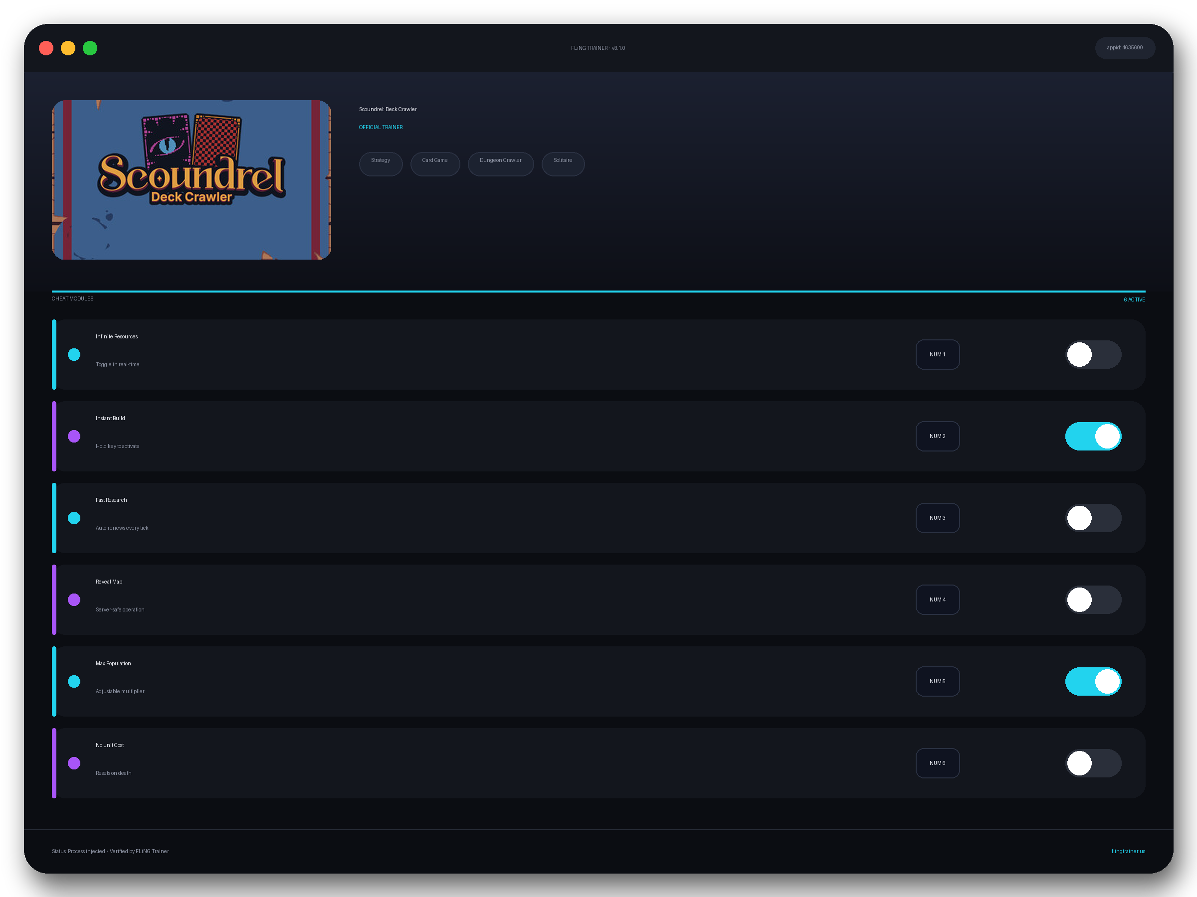Scoundrel: Deck Crawler Trainer interface