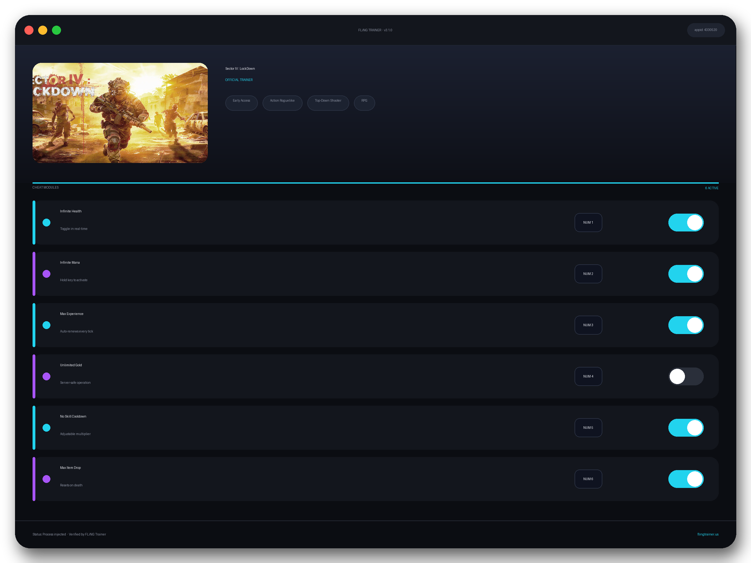 Sector IV : LockDown Trainer interface