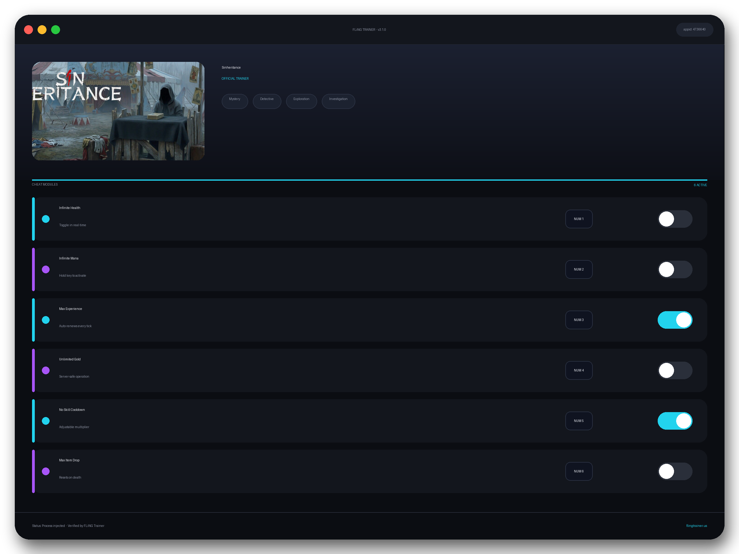 Sinheritance Trainer interface
