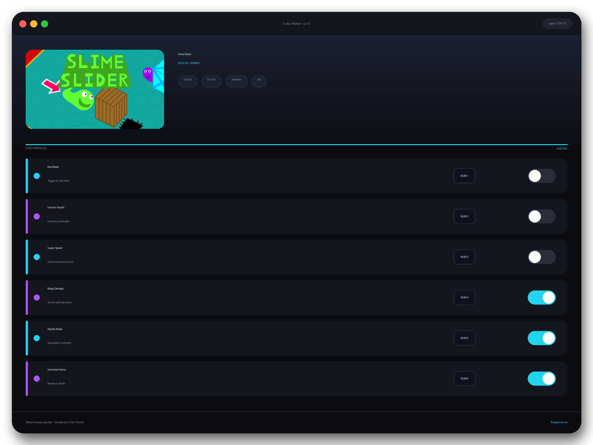 SlimeSlider Trainer interface