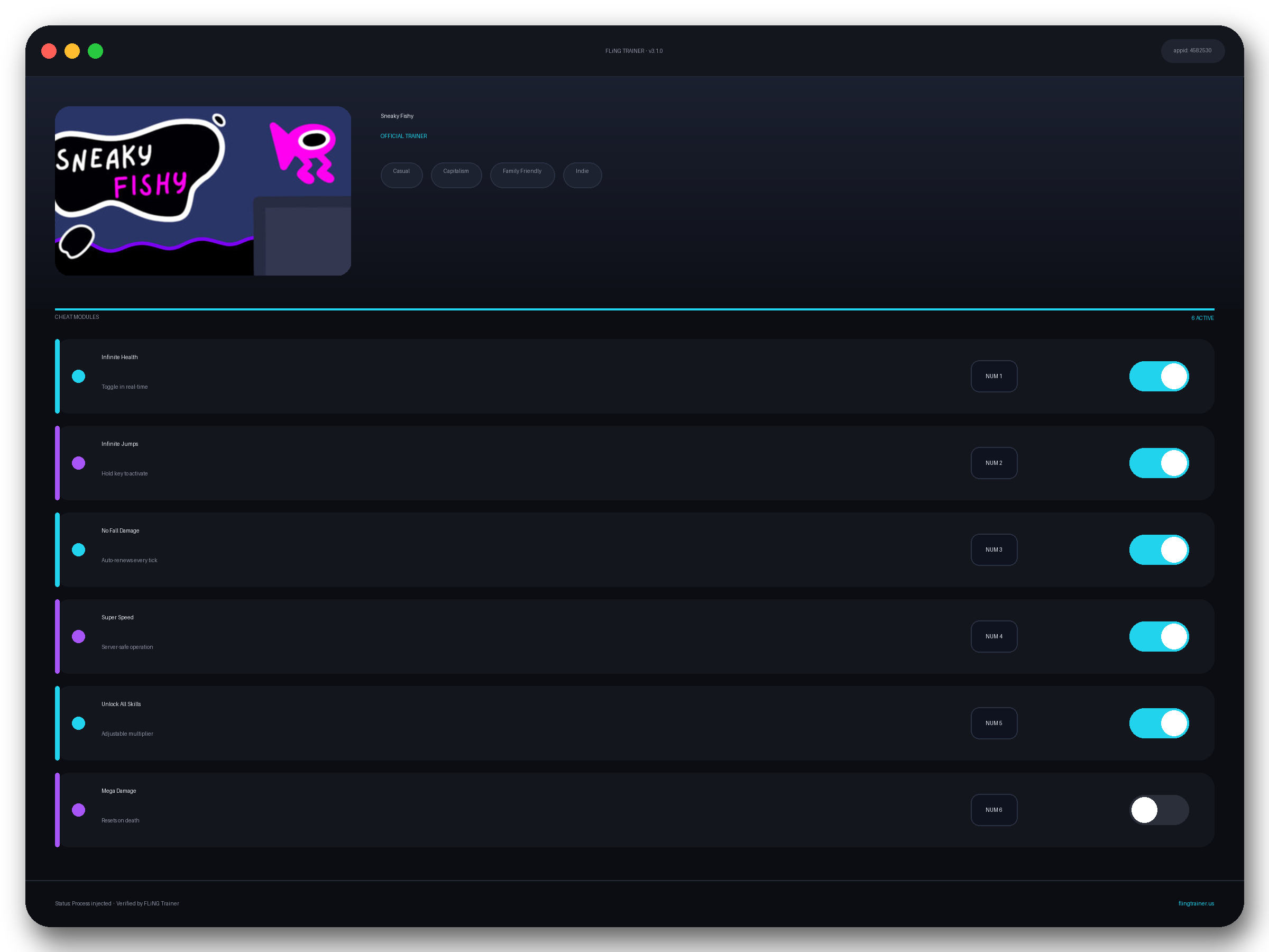 Sneaky Fishy Trainer interface