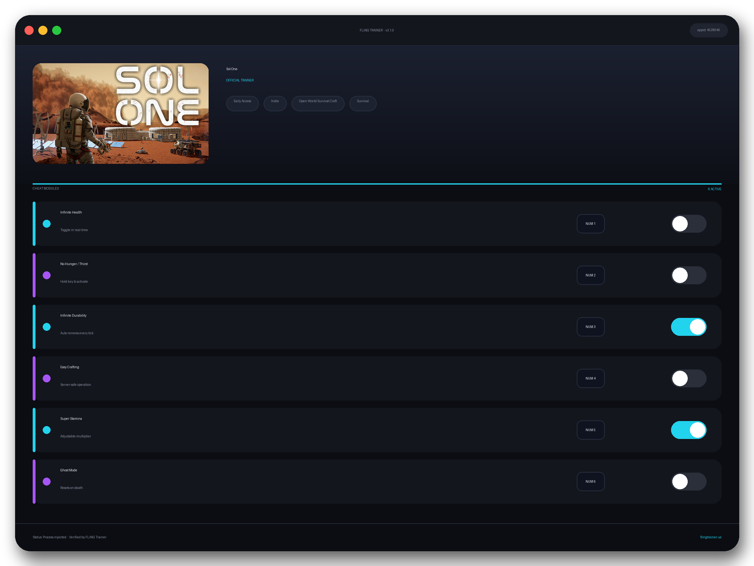 Sol One Trainer interface