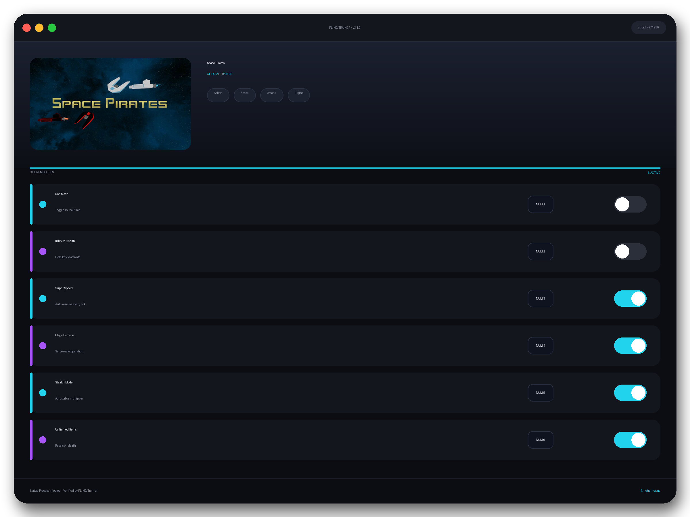 Space Pirates Trainer interface